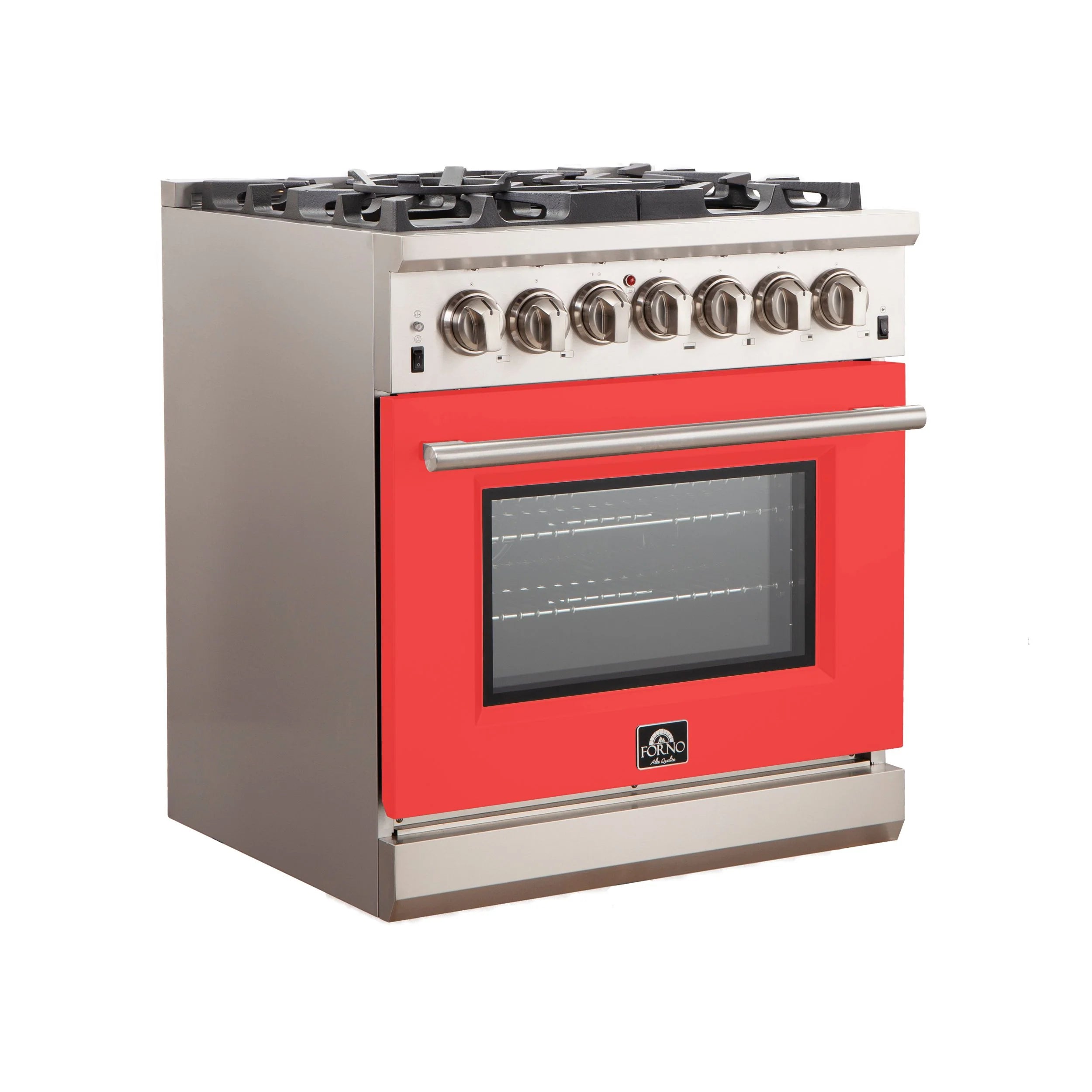 Forno Capriasca 30 in. 5-burner Red Gas Range with Brass Burners 4.32 cu. ft. | FFSGS6260-30RED