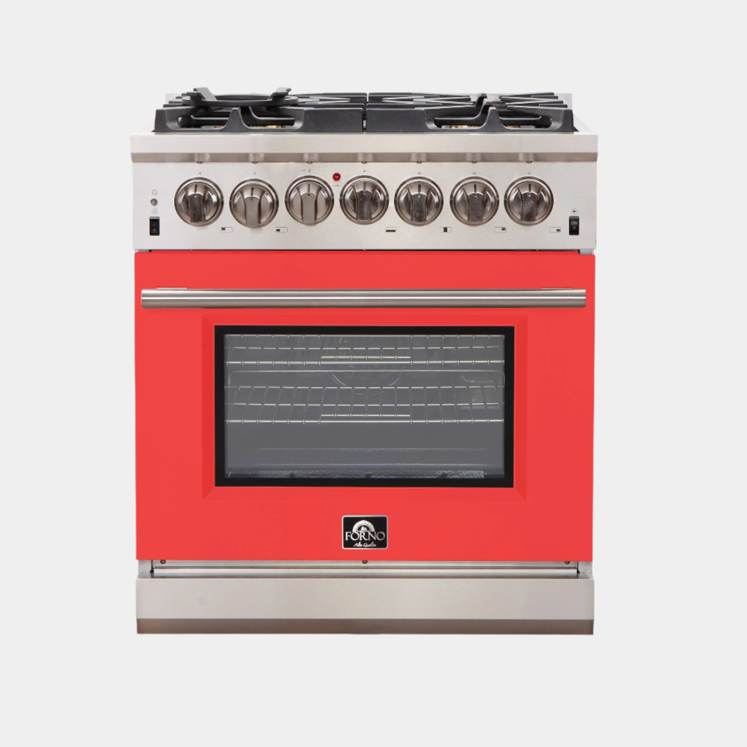 Forno Capriasca 30 in. 5-burner Red Gas Range with Brass Burners 4.32 cu. ft. | FFSGS6260-30RED
