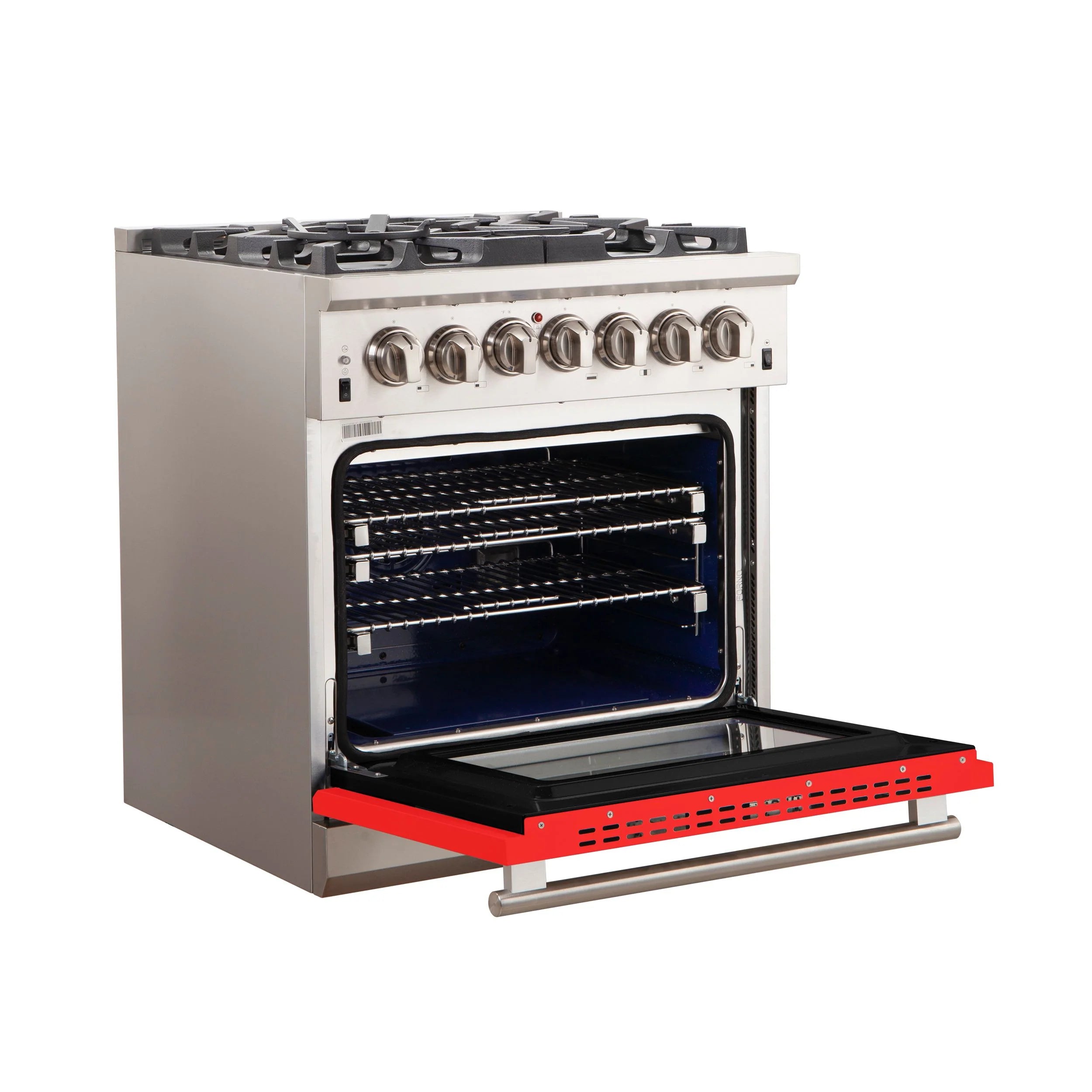 Forno Capriasca 30 in. 5-burner Red Gas Range with Brass Burners 4.32 cu. ft. | FFSGS6260-30RED