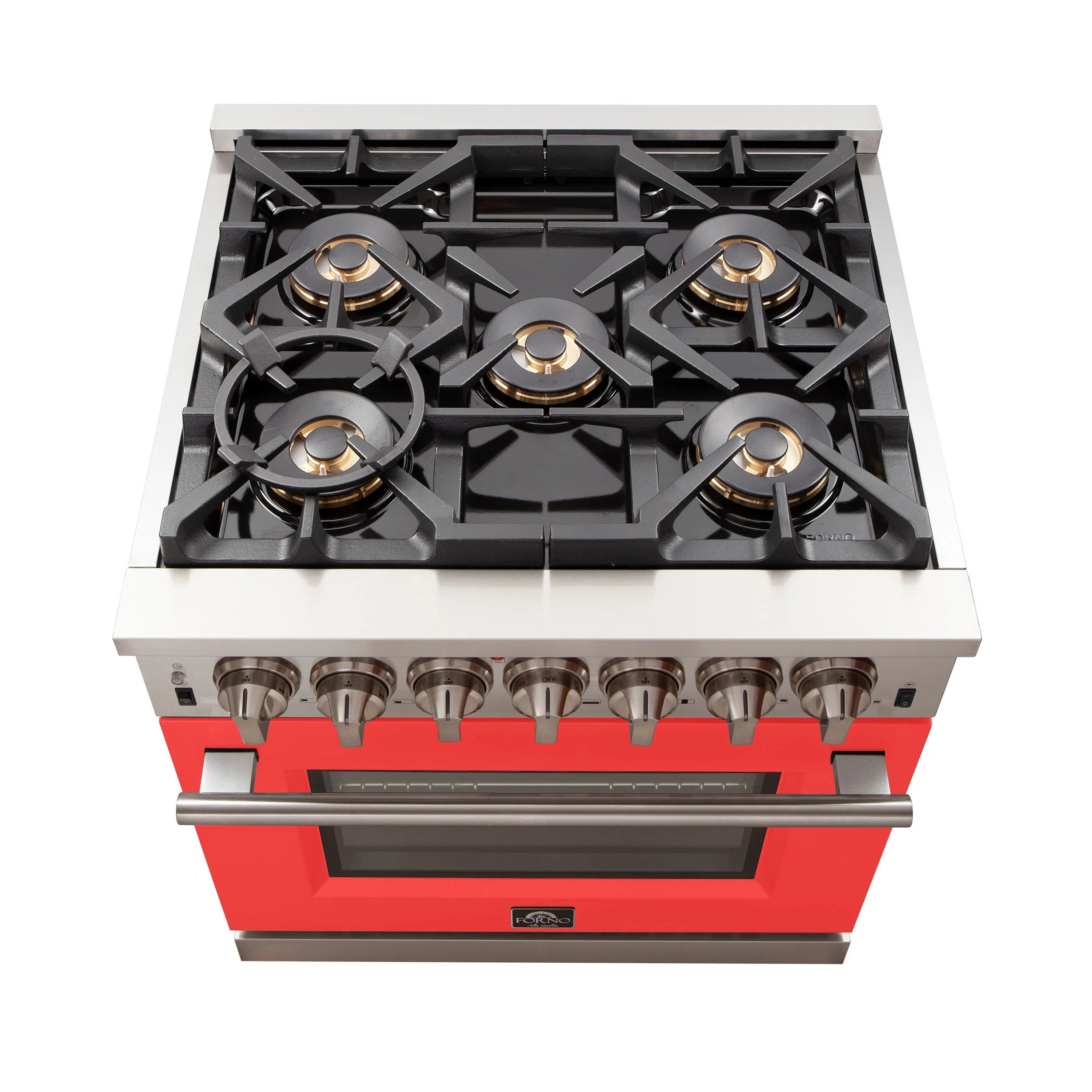 Forno Capriasca 30 in. 5-burner Red Gas Range with Brass Burners 4.32 cu. ft. | FFSGS6260-30RED