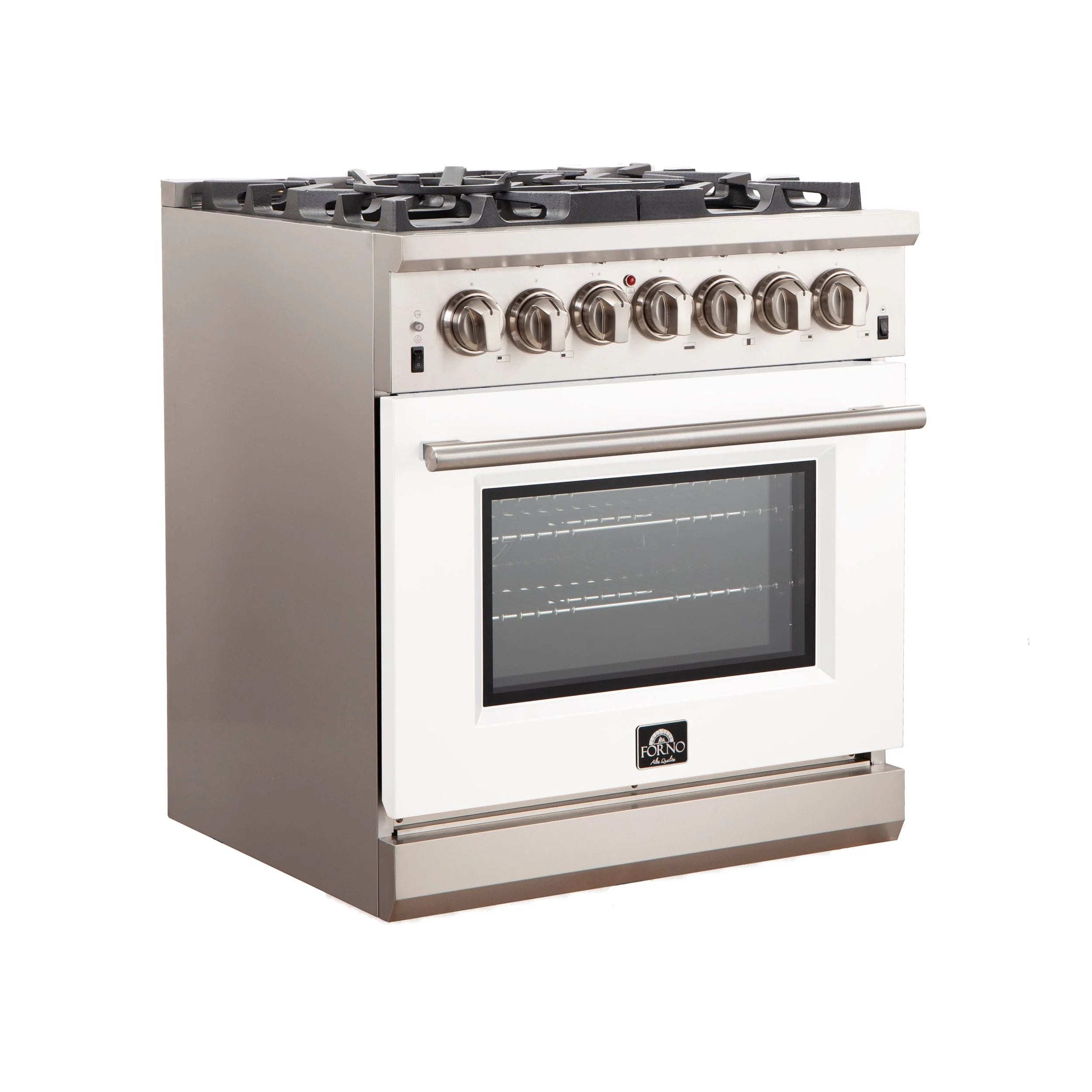Forno Capriasca 30 in. 5-burner White Gas Range with Brass Burners 4.32 cu. ft. | FFSGS6260-30WHT