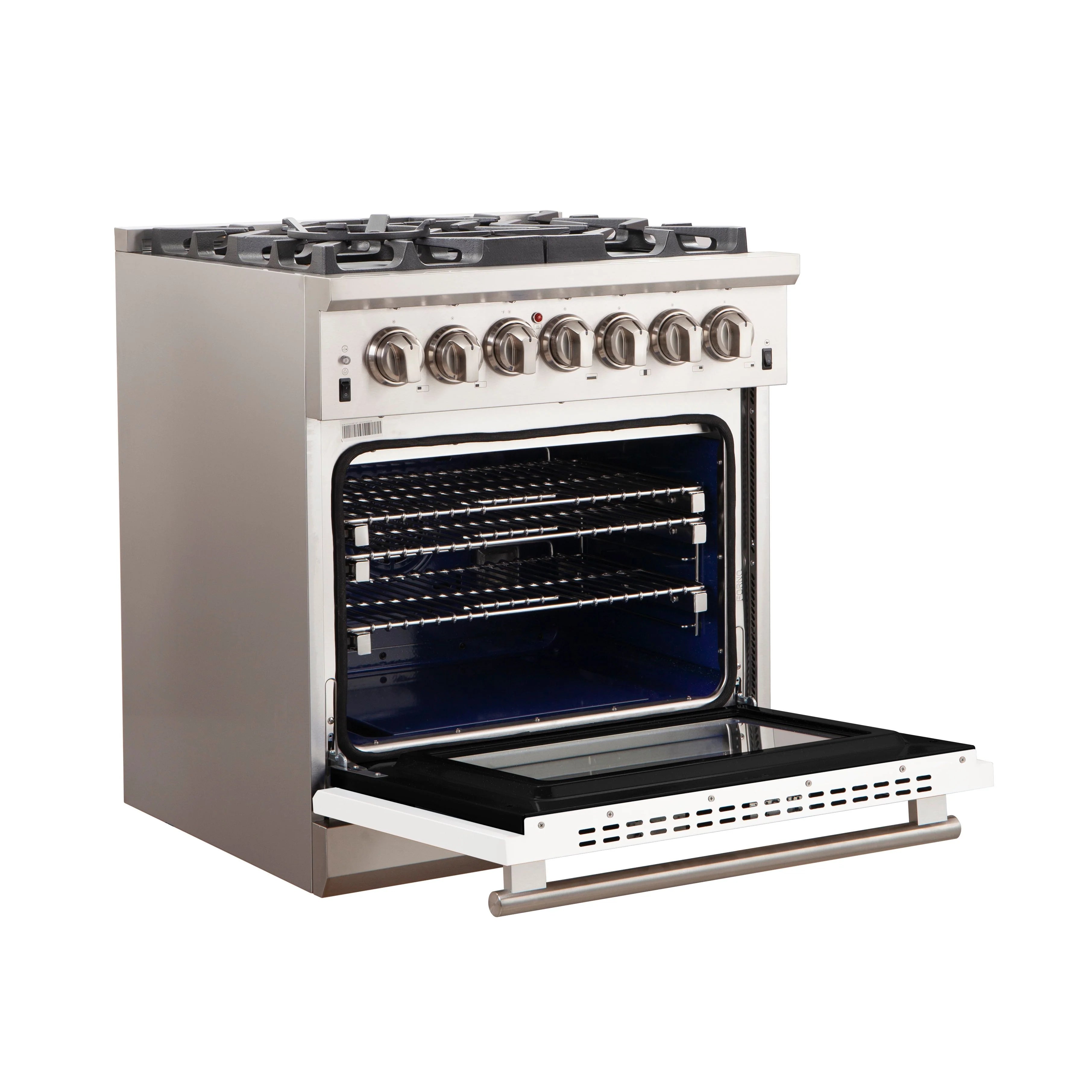 Forno Capriasca 30 in. 5-burner White Gas Range with Brass Burners 4.32 cu. ft. | FFSGS6260-30WHT