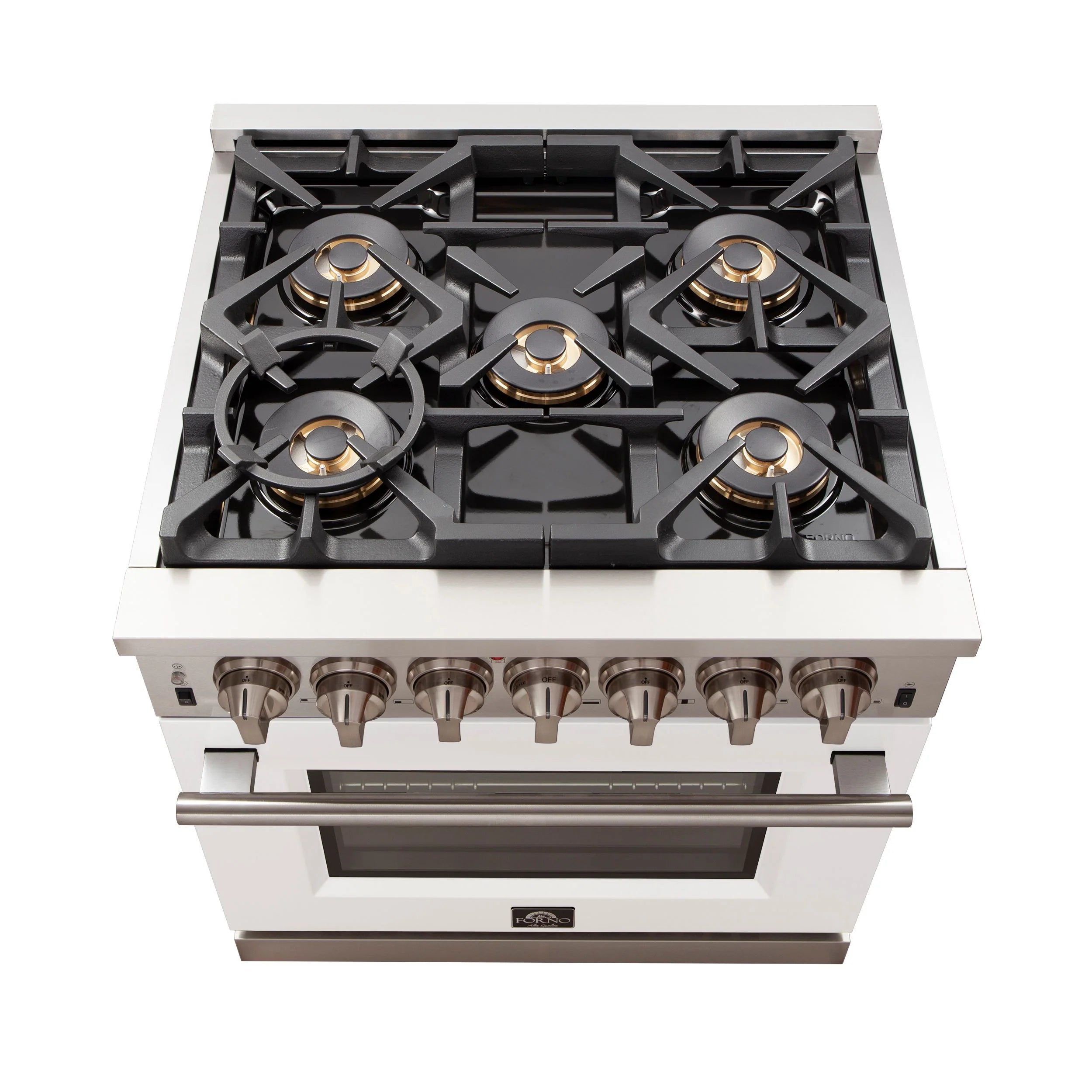 Forno Capriasca 30 in. 5-burner White Gas Range with Brass Burners 4.32 cu. ft. | FFSGS6260-30WHT