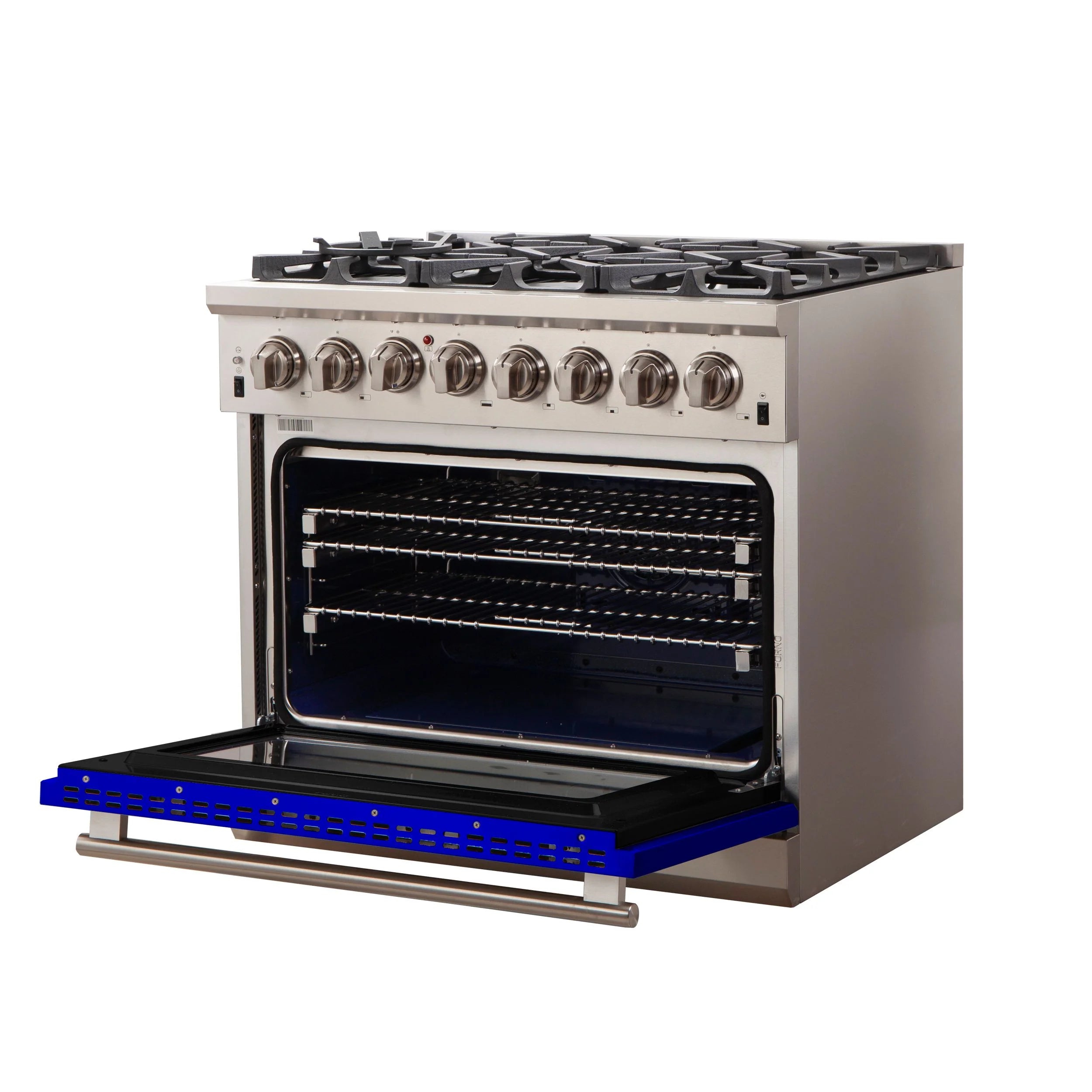 Forno Capriasca 36 in. 6-burner Blue Dual Fuel Range with Brass Burners 5.36 cu. ft. | FFSGS6187-36BLU