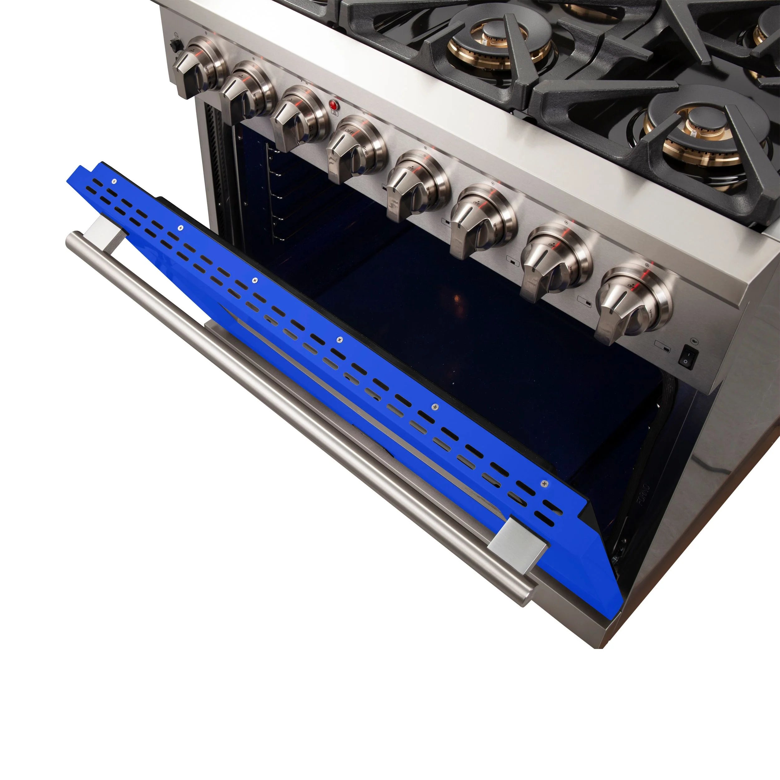 Forno Capriasca 36 in. 6-burner Blue Dual Fuel Range with Brass Burners 5.36 cu. ft. | FFSGS6187-36BLU