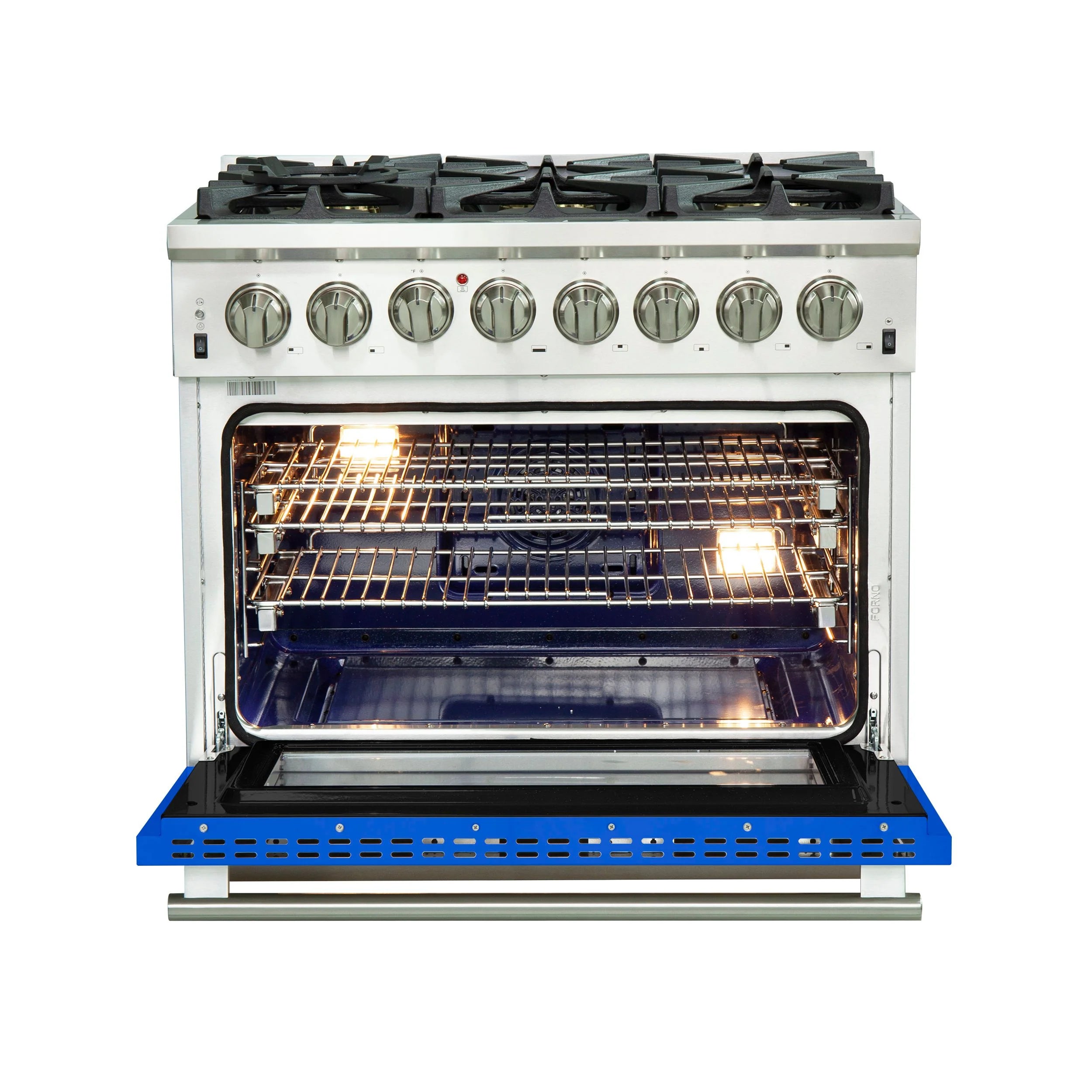 Forno Capriasca 36 in. 6-burner Blue Dual Fuel Range with Brass Burners 5.36 cu. ft. | FFSGS6187-36BLU