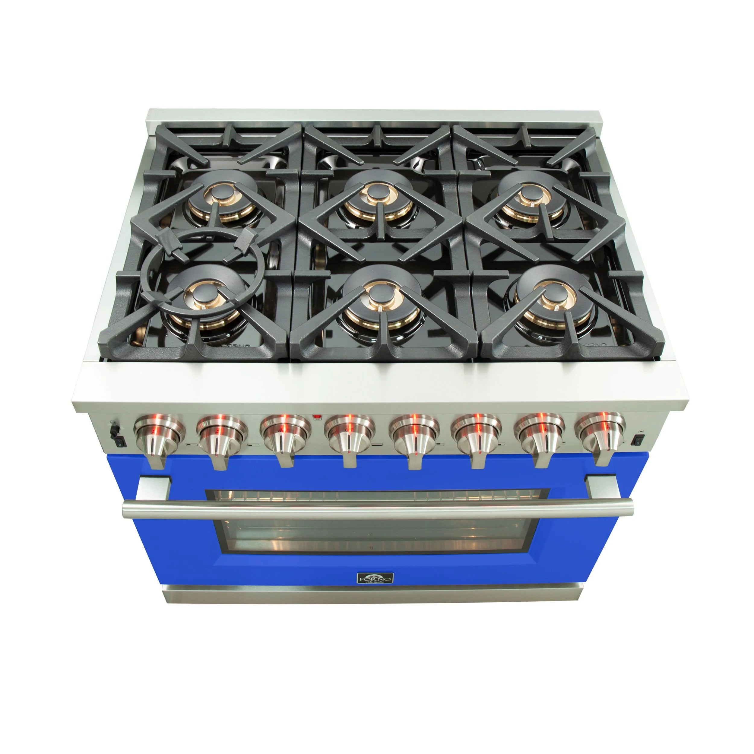Forno Capriasca 36 in. 6-burner Blue Dual Fuel Range with Brass Burners 5.36 cu. ft. | FFSGS6187-36BLU