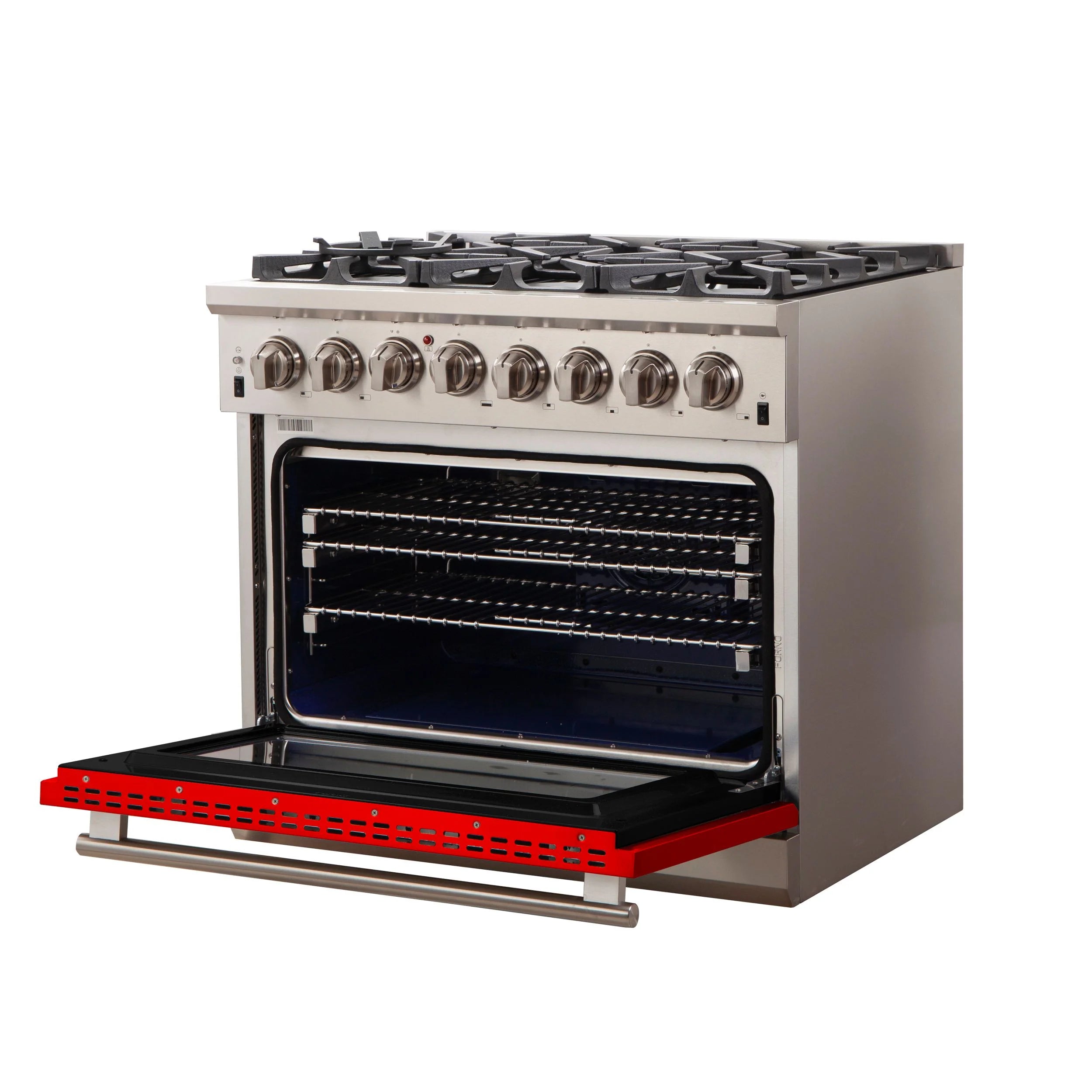 Forno Capriasca 36 in. 6-burner Red Dual Fuel Range with Brass Burners 5.36 cu. ft. | FFSGS6187-36RED