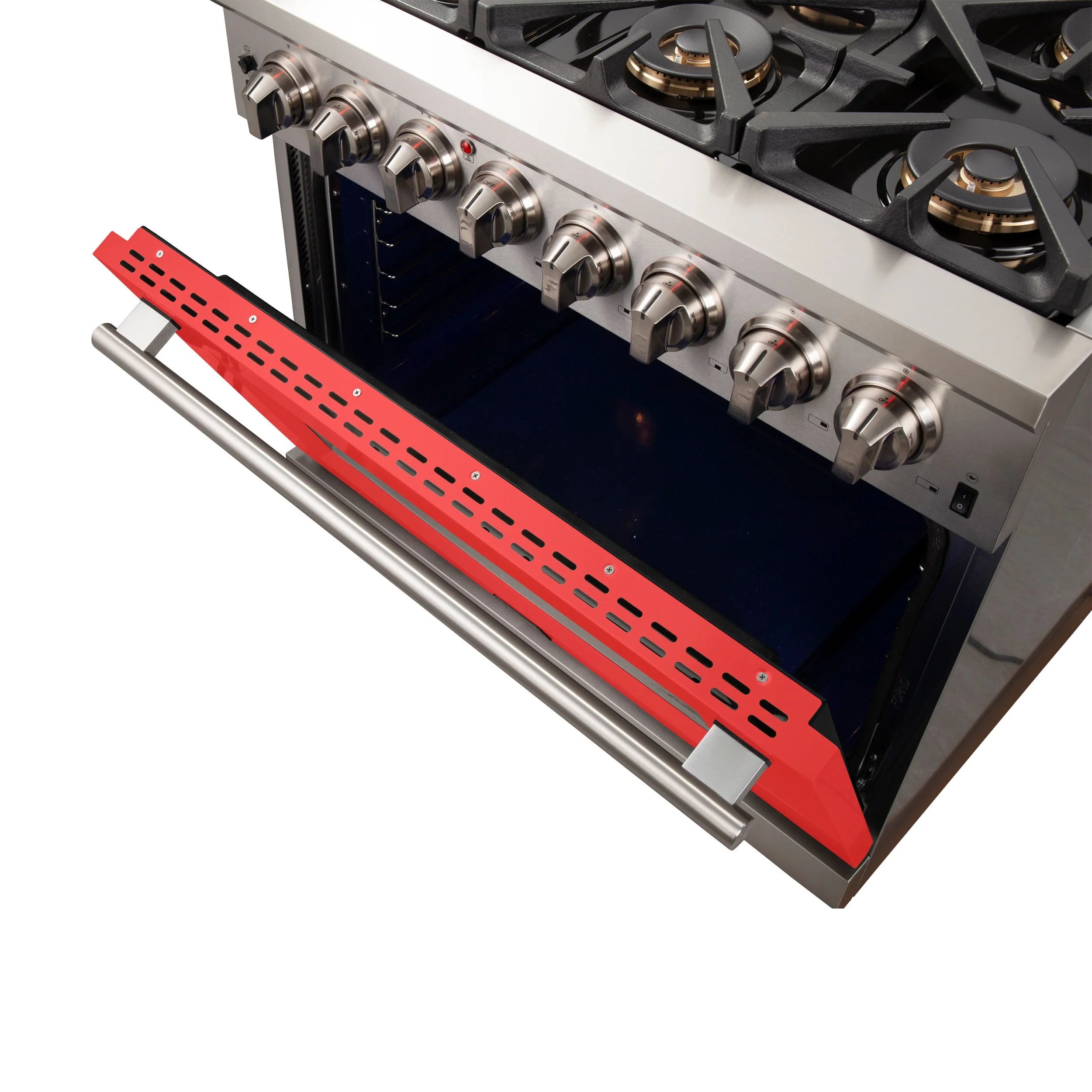 Forno Capriasca 36 in. 6-burner Red Dual Fuel Range with Brass Burners 5.36 cu. ft. | FFSGS6187-36RED