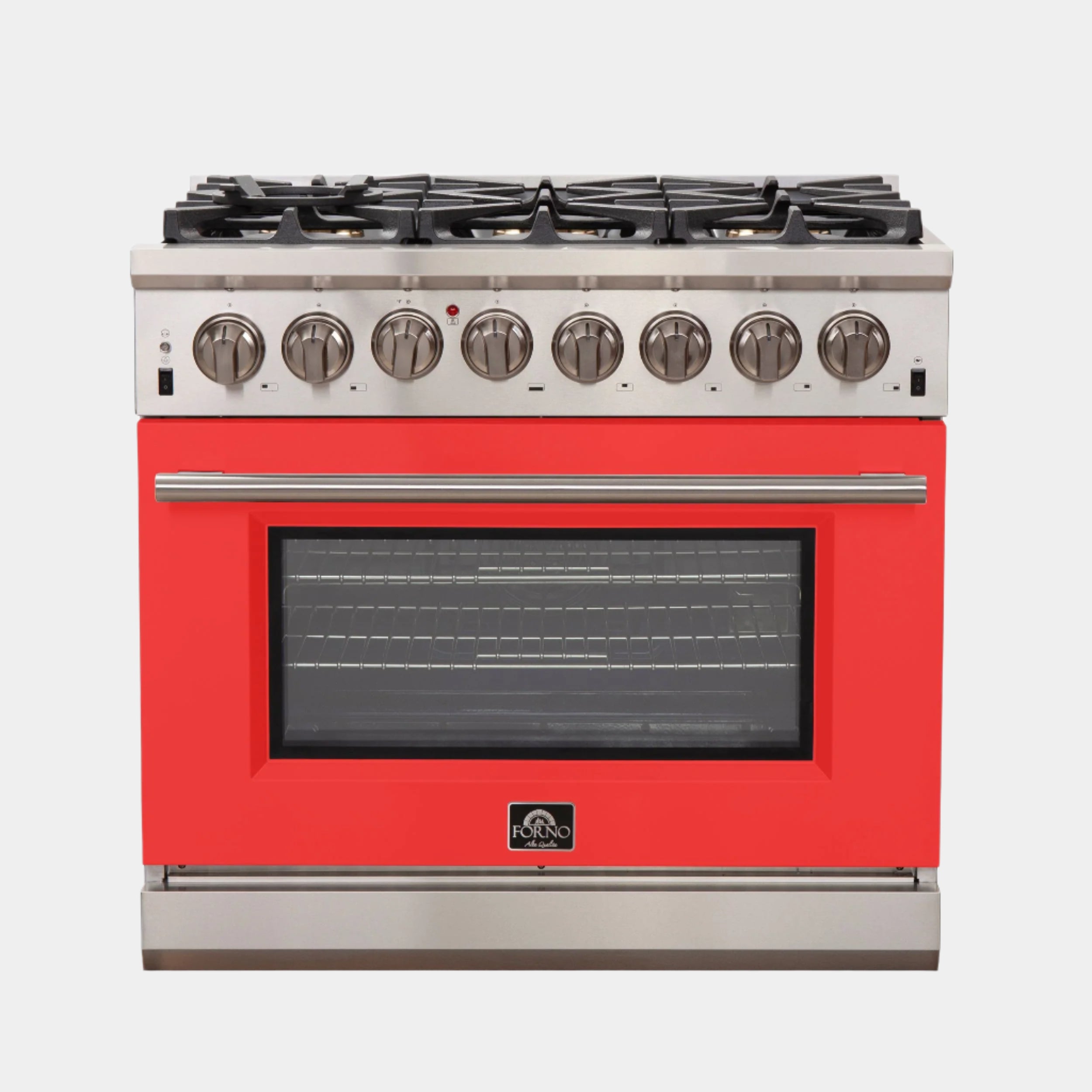 Forno Capriasca 36 in. 6-burner Red Dual Fuel Range with Brass Burners 5.36 cu. ft. | FFSGS6187-36RED