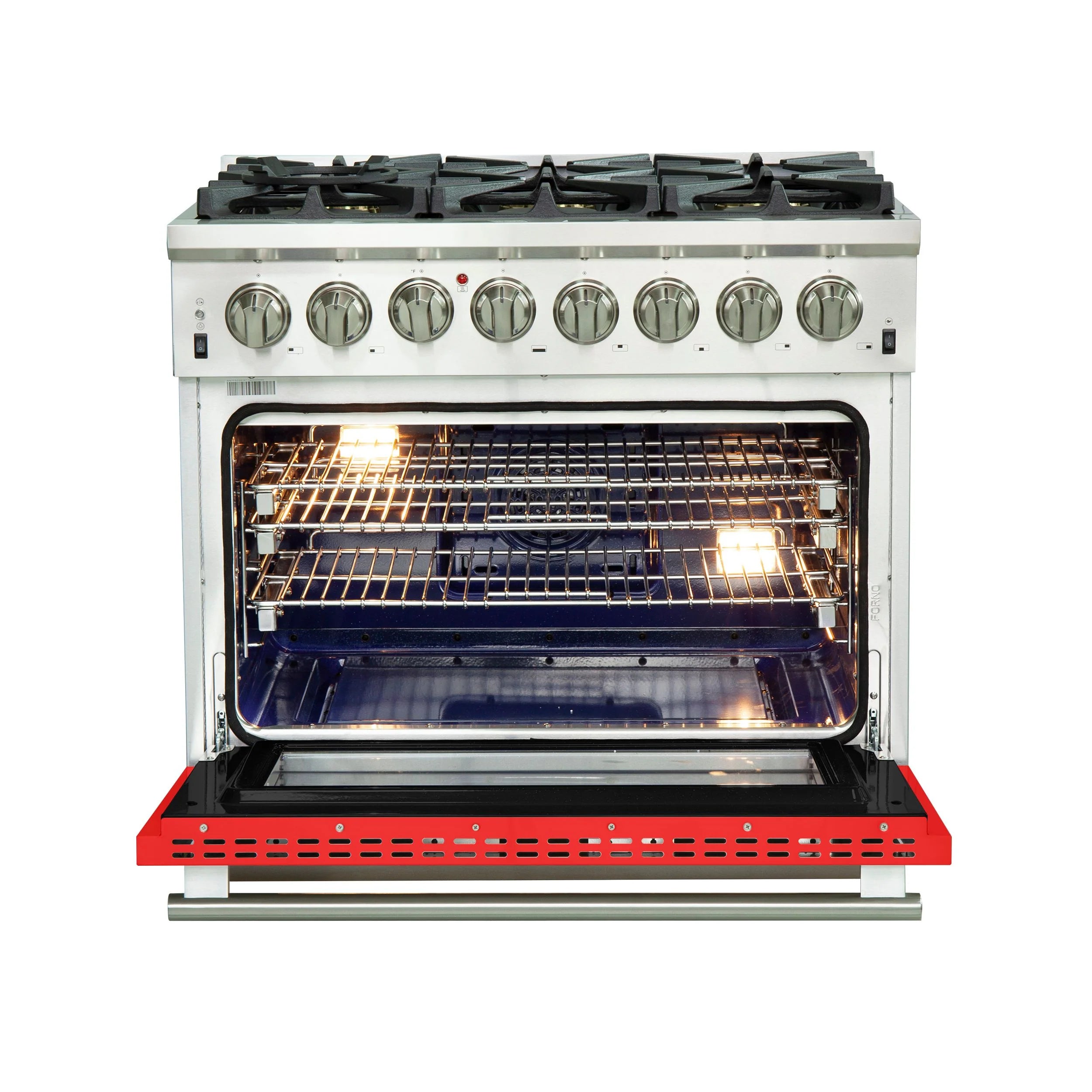 Forno Capriasca 36 in. 6-burner Red Dual Fuel Range with Brass Burners 5.36 cu. ft. | FFSGS6187-36RED