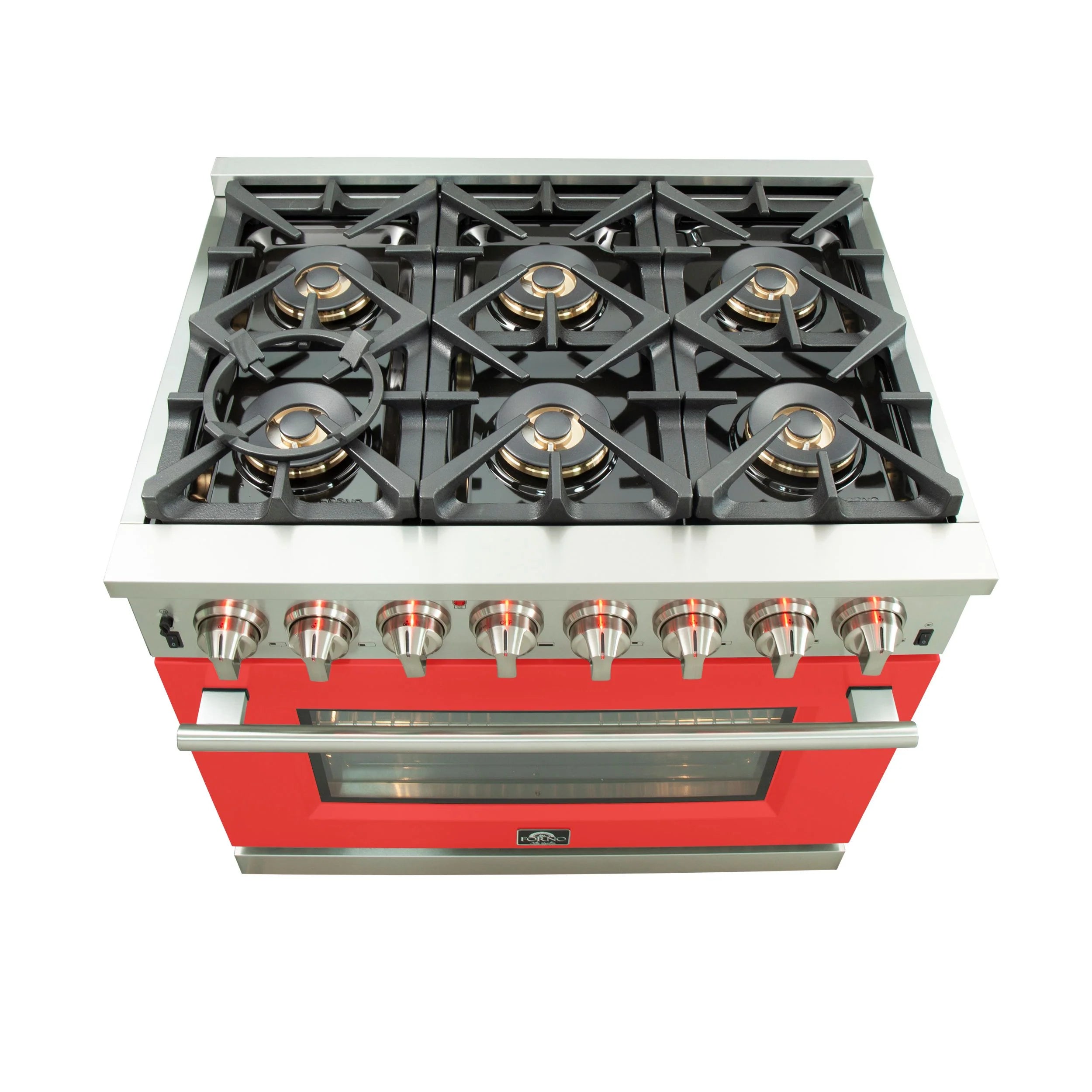 Forno Capriasca 36 in. 6-burner Red Dual Fuel Range with Brass Burners 5.36 cu. ft. | FFSGS6187-36RED