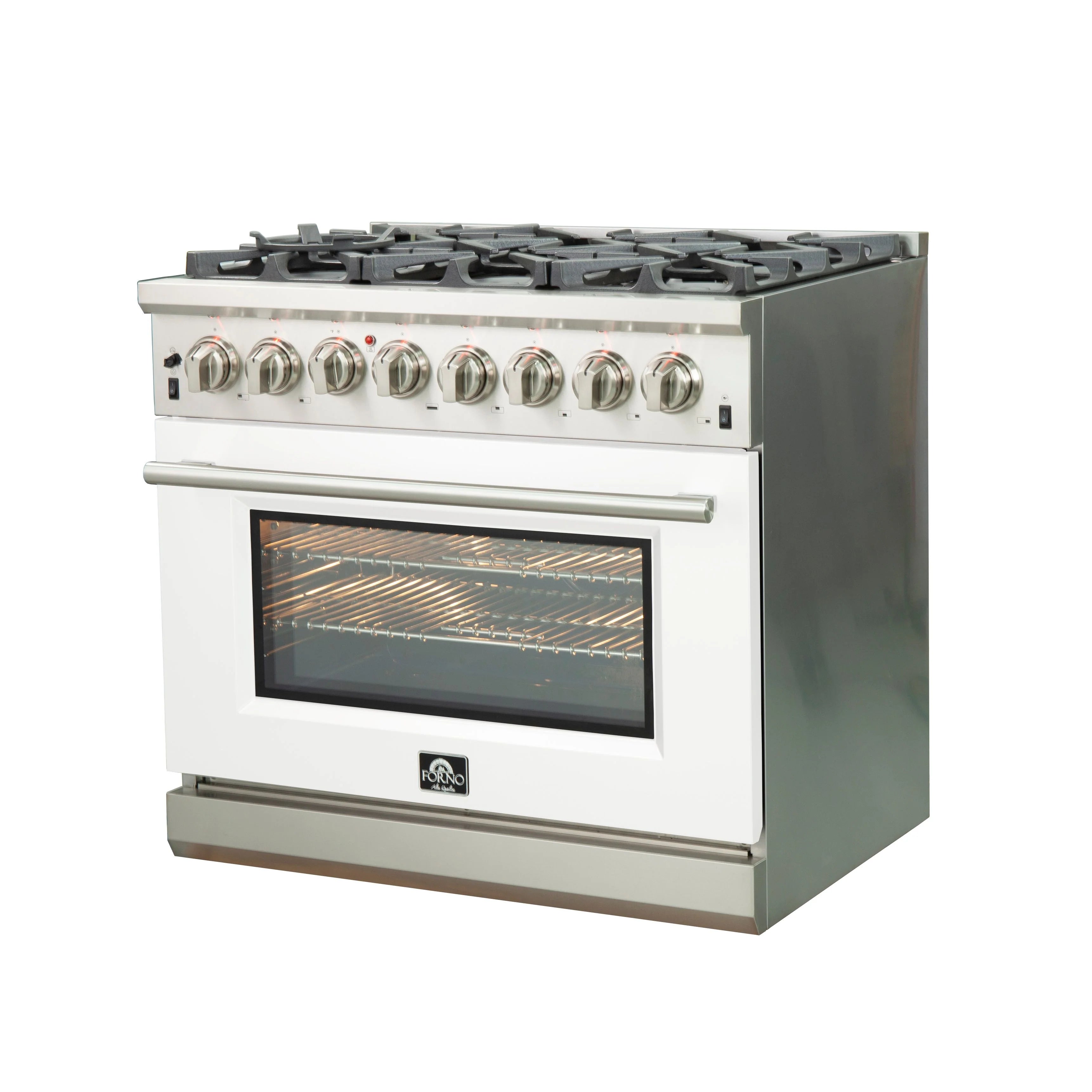 Forno Capriasca 36 in. 6-burner White Dual Fuel Range with Brass Burners 5.36 cu. ft. | FFSGS6187-36WHT