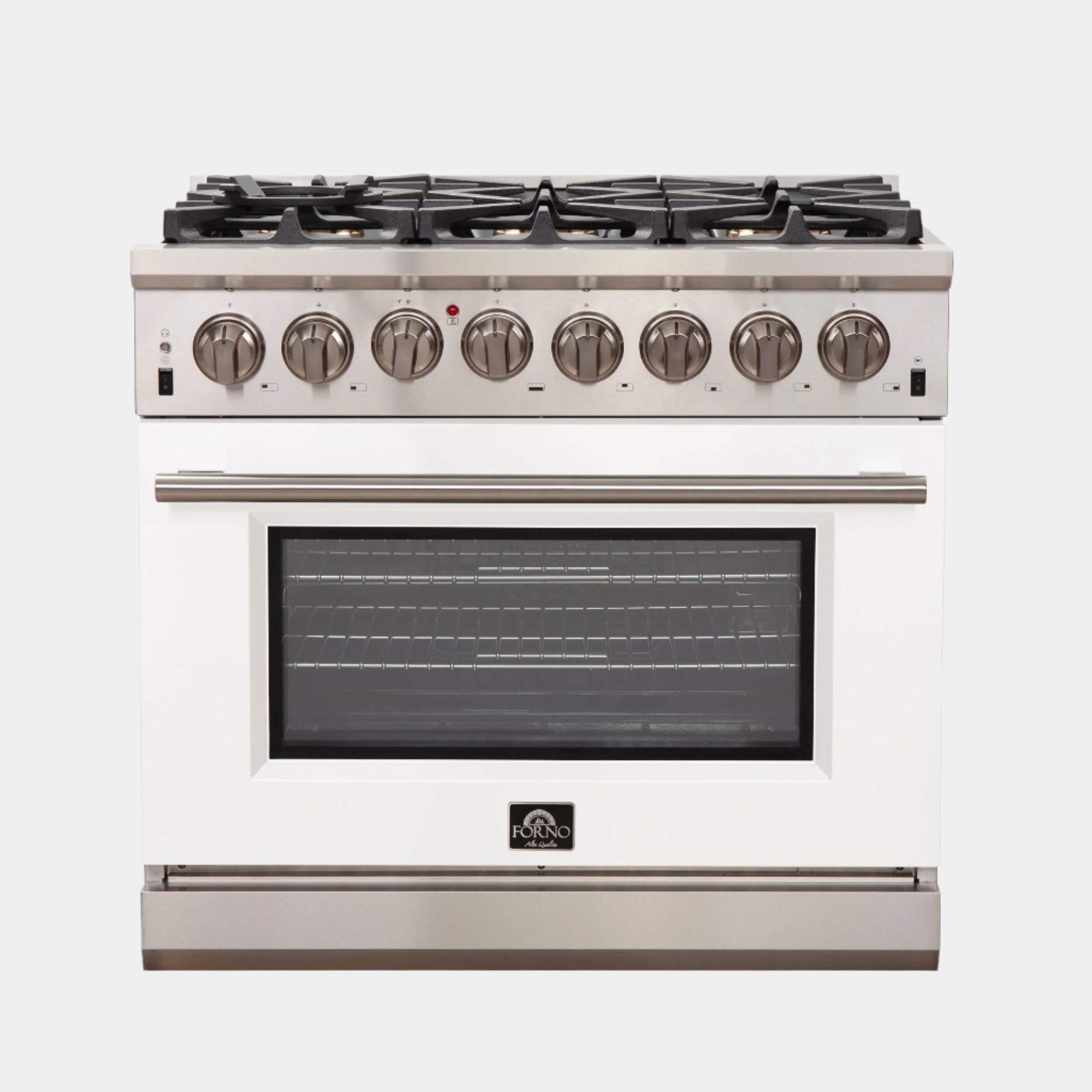 Forno Capriasca 36 in. 6-burner White Dual Fuel Range with Brass Burners 5.36 cu. ft. | FFSGS6187-36WHT