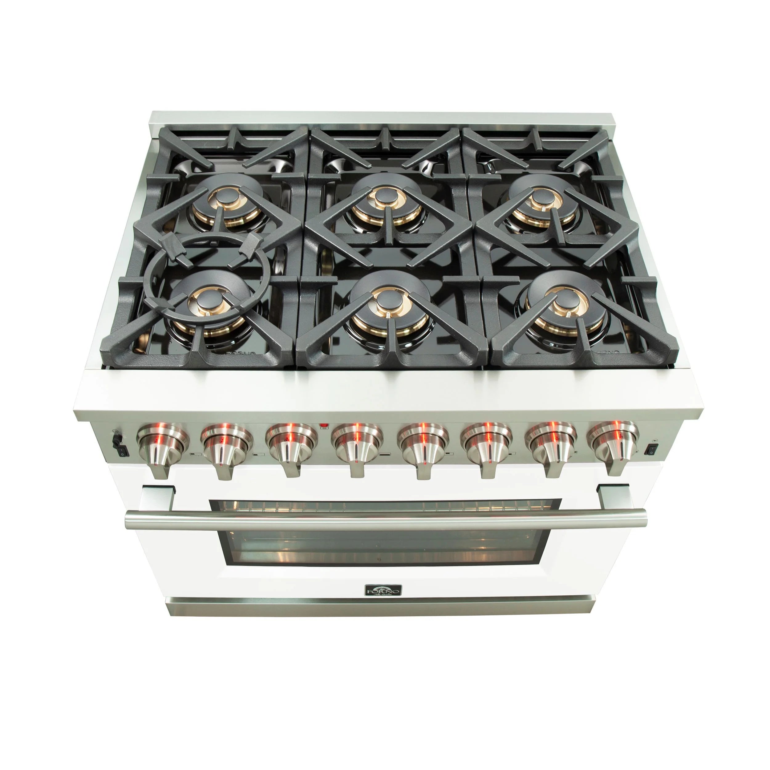 Forno Capriasca 36 in. 6-burner White Dual Fuel Range with Brass Burners 5.36 cu. ft. | FFSGS6187-36WHT