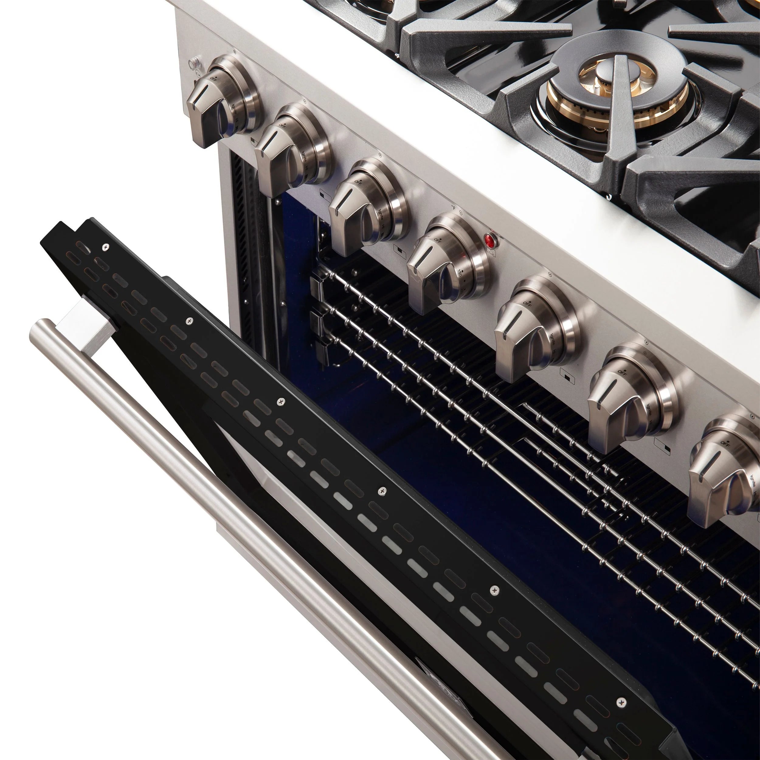 Forno Capriasca 36 In. 6-burner Black Gas Range with Brass Burners 5.36 cu. ft. | FFSGS6260-36BLK