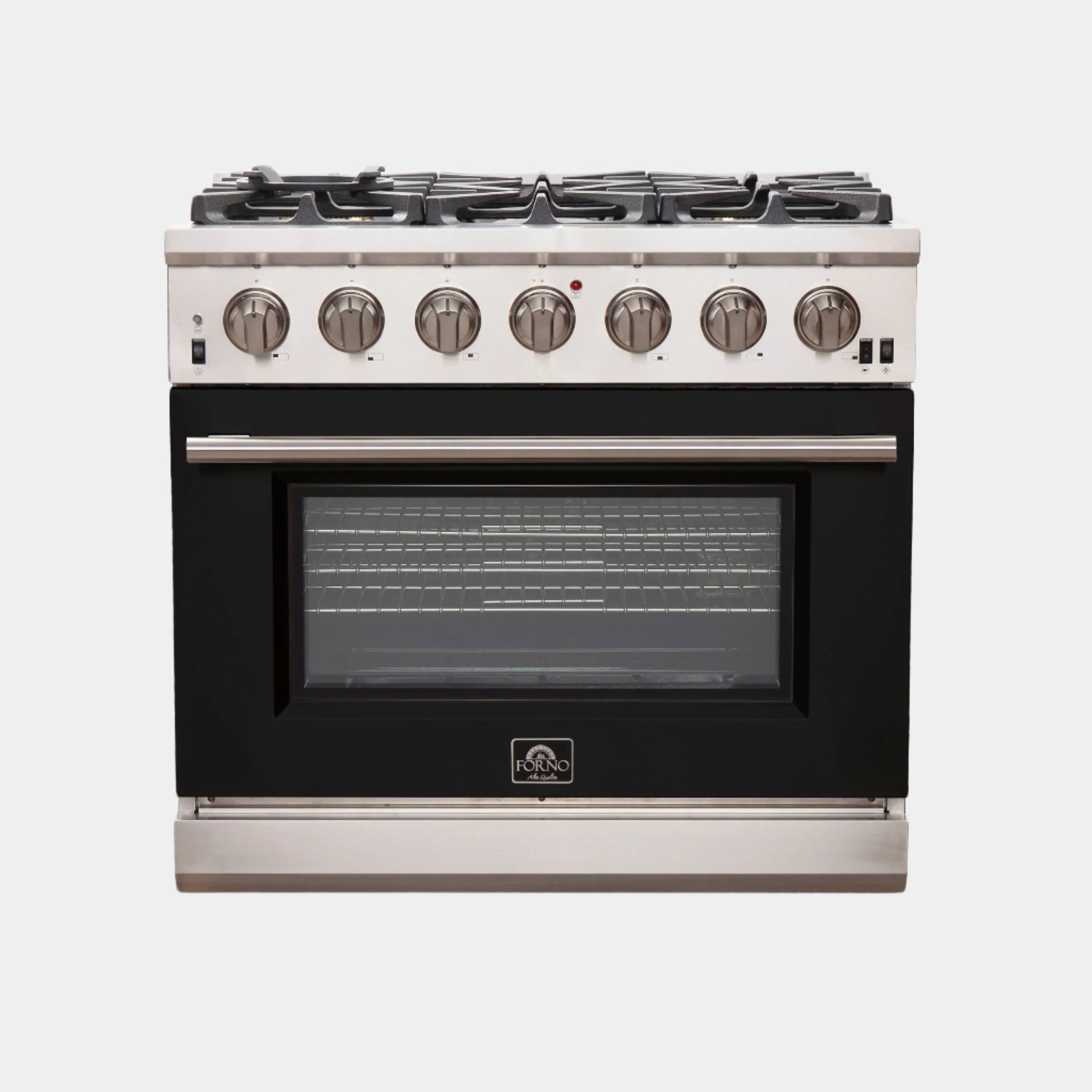 Forno Capriasca 36 In. 6-burner Black Gas Range with Brass Burners 5.36 cu. ft. | FFSGS6260-36BLK