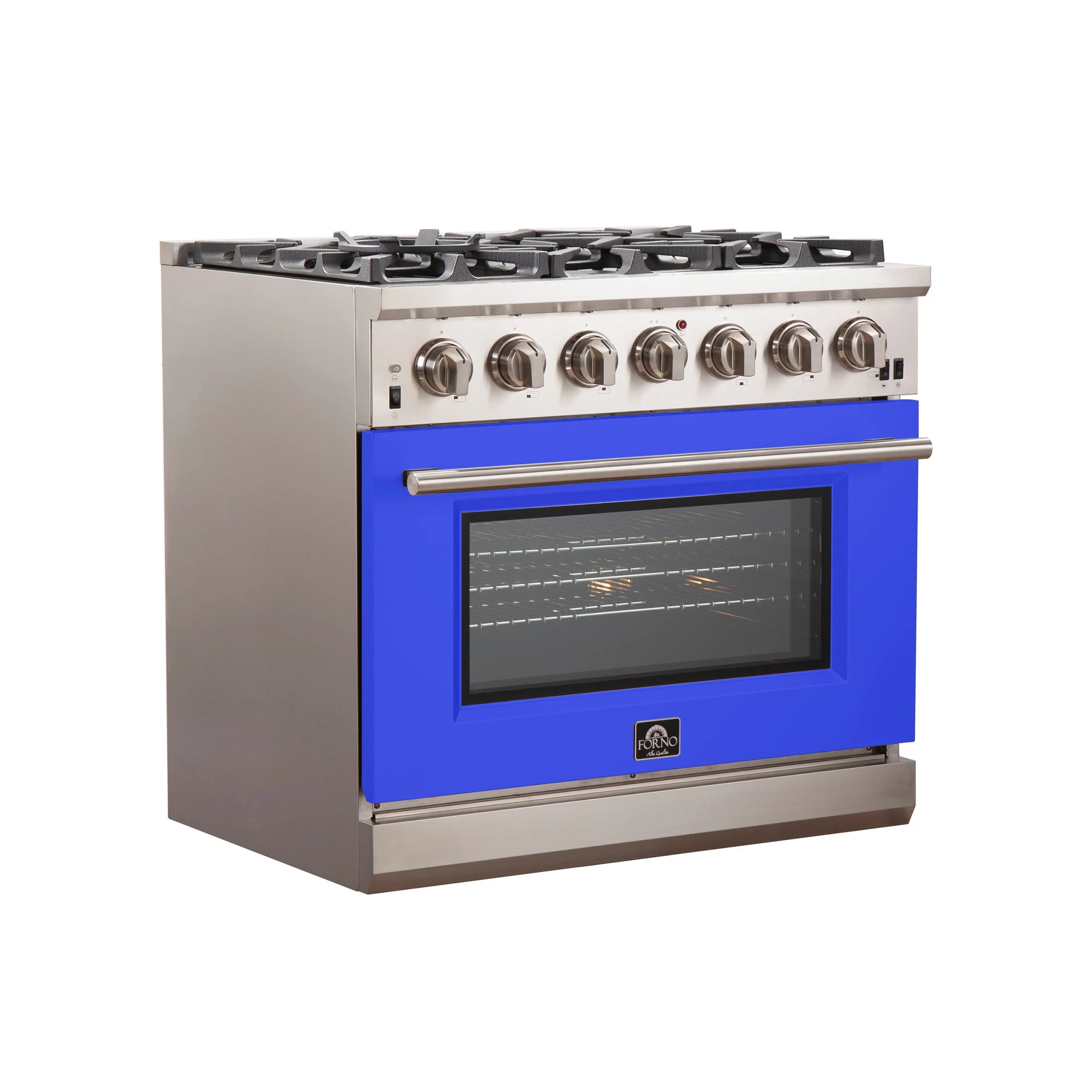Forno Capriasca 36 In. 6-burner Blue Gas Range with Brass Burners 5.36 cu. ft. | FFSGS6260-36BLU
