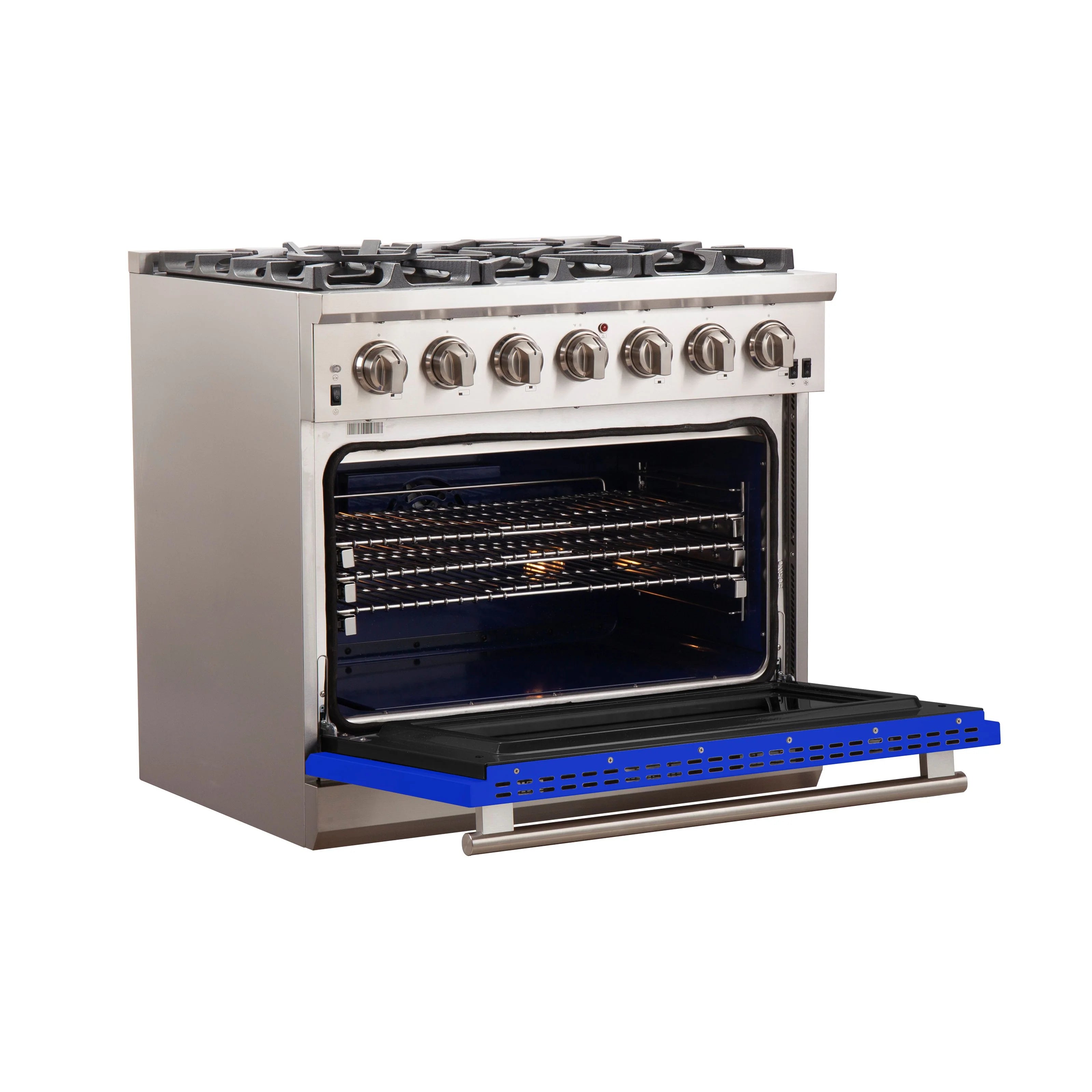 Forno Capriasca 36 In. 6-burner Blue Gas Range with Brass Burners 5.36 cu. ft. | FFSGS6260-36BLU