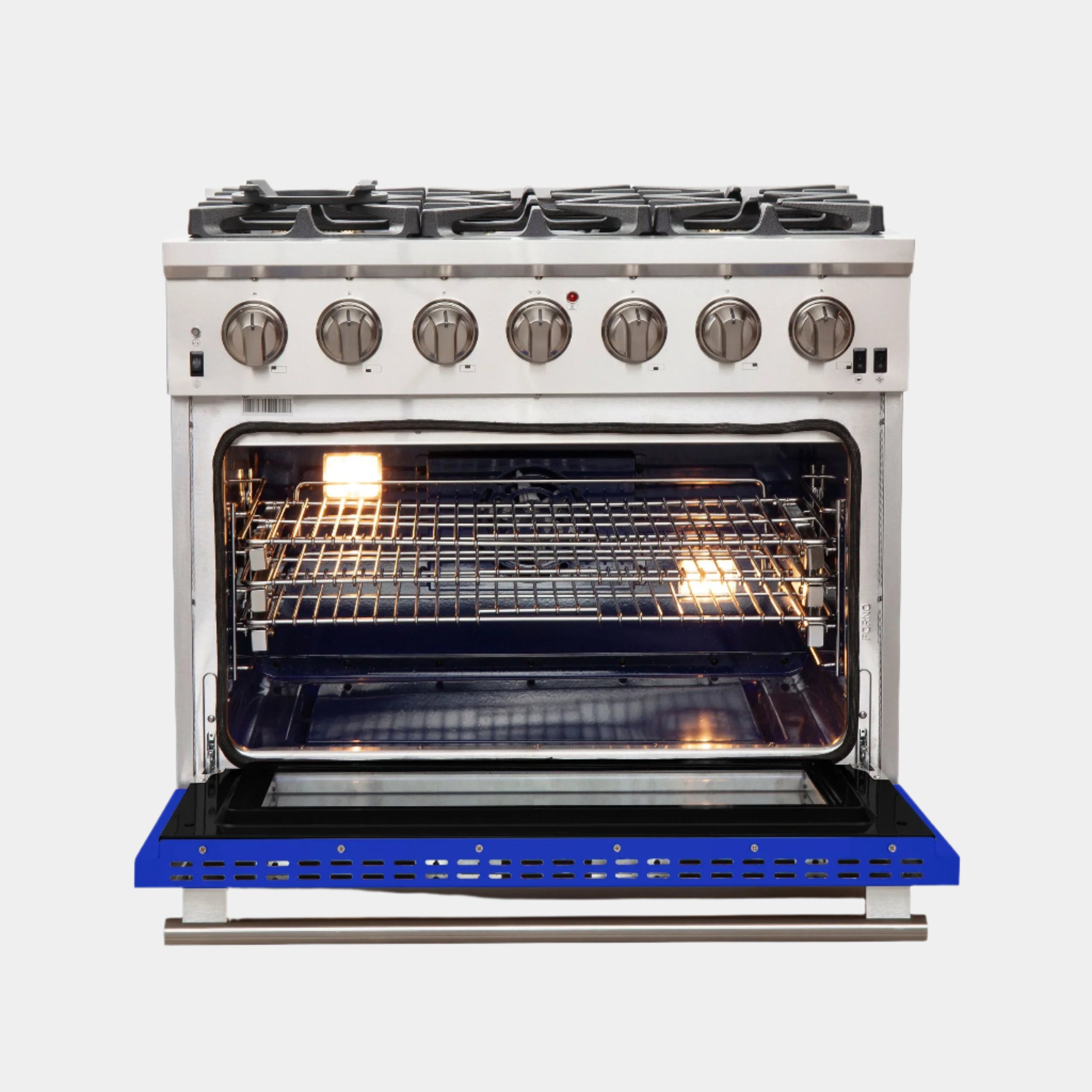 Forno Capriasca 36 In. 6-burner Blue Gas Range with Brass Burners 5.36 cu. ft. | FFSGS6260-36BLU