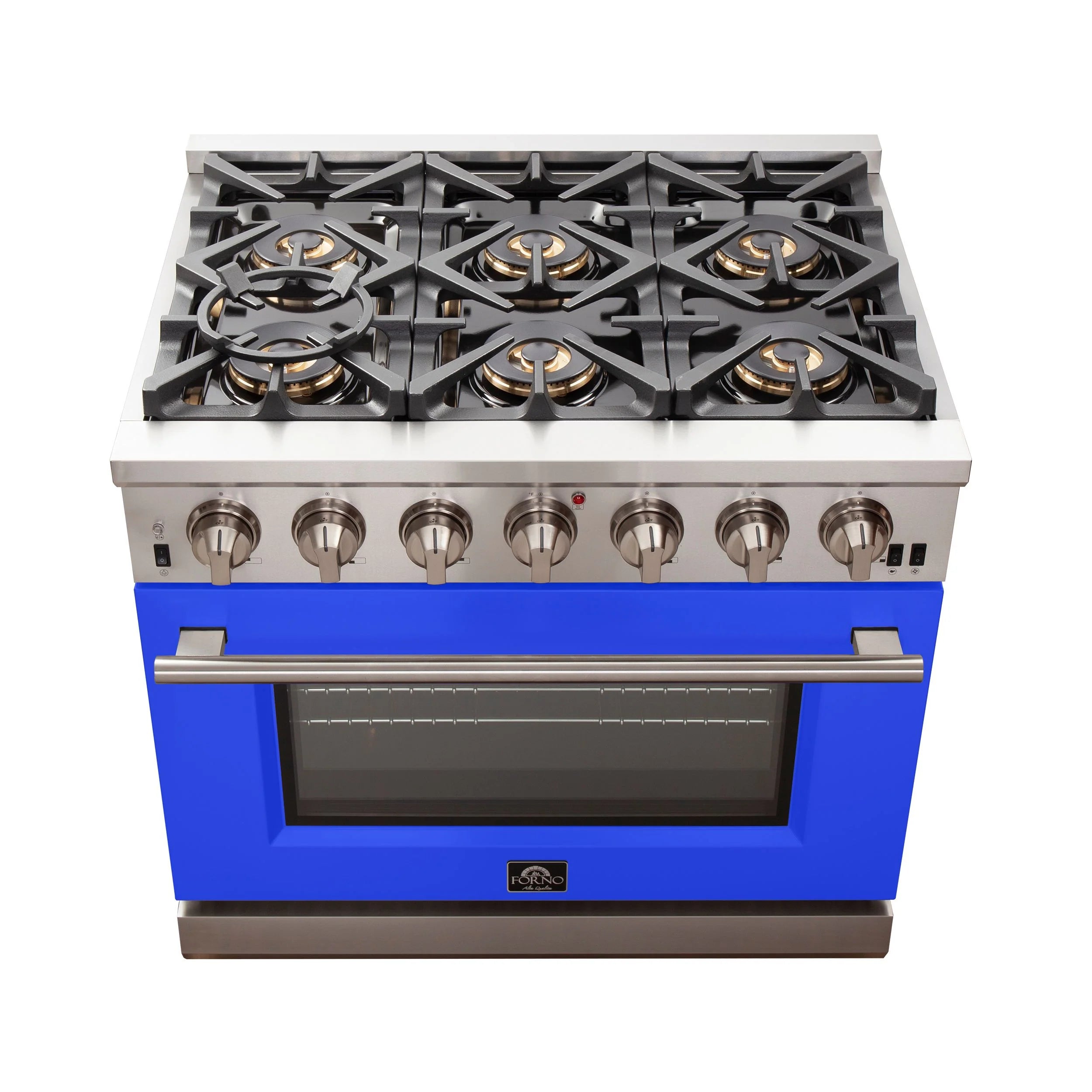 Forno Capriasca 36 In. 6-burner Blue Gas Range with Brass Burners 5.36 cu. ft. | FFSGS6260-36BLU
