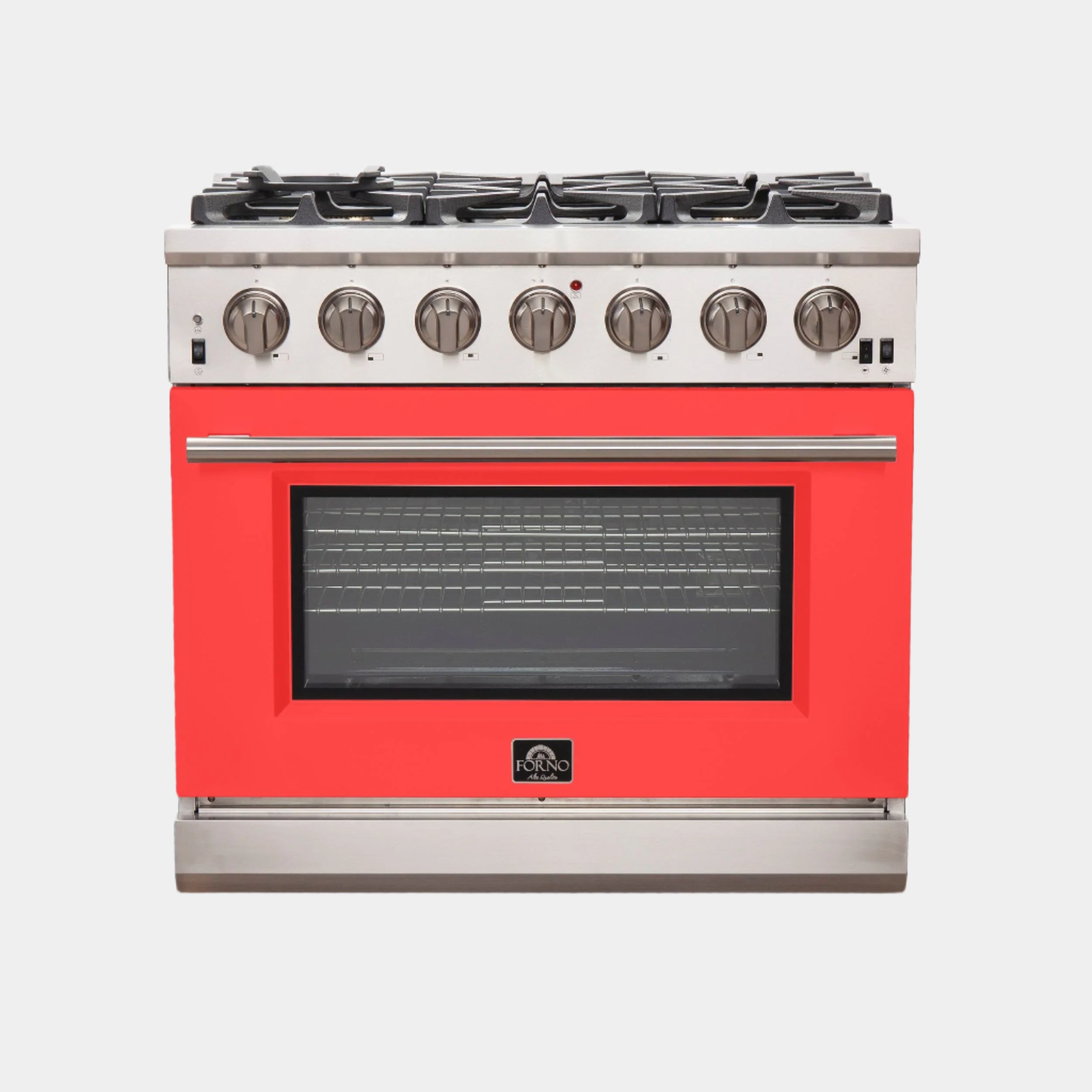Forno Capriasca 36 In. 6-burner Red Gas Range with Brass Burners 5.36 cu. ft. | FFSGS6260-36RED