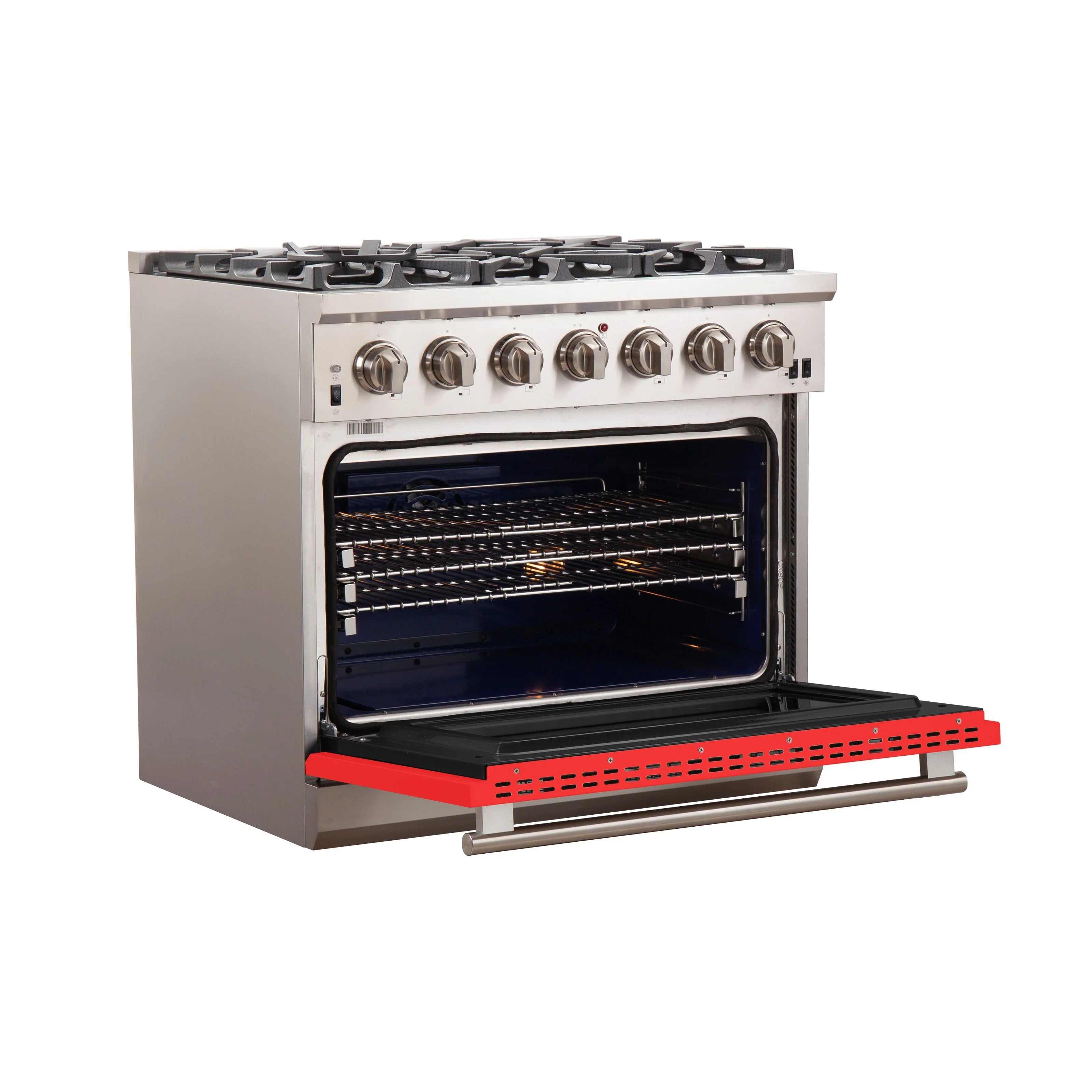Forno Capriasca 36 In. 6-burner Red Gas Range with Brass Burners 5.36 cu. ft. | FFSGS6260-36RED