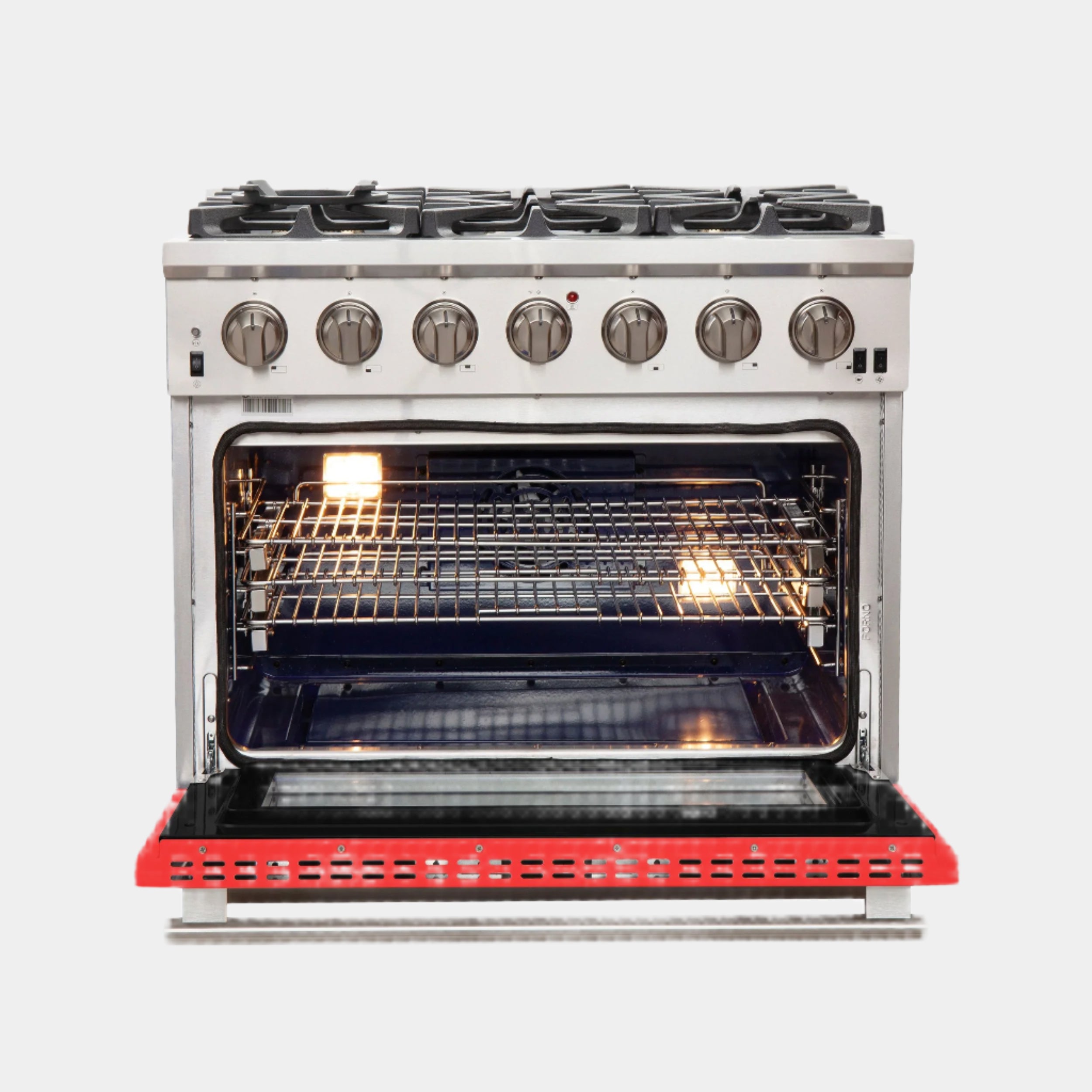 Forno Capriasca 36 In. 6-burner Red Gas Range with Brass Burners 5.36 cu. ft. | FFSGS6260-36RED