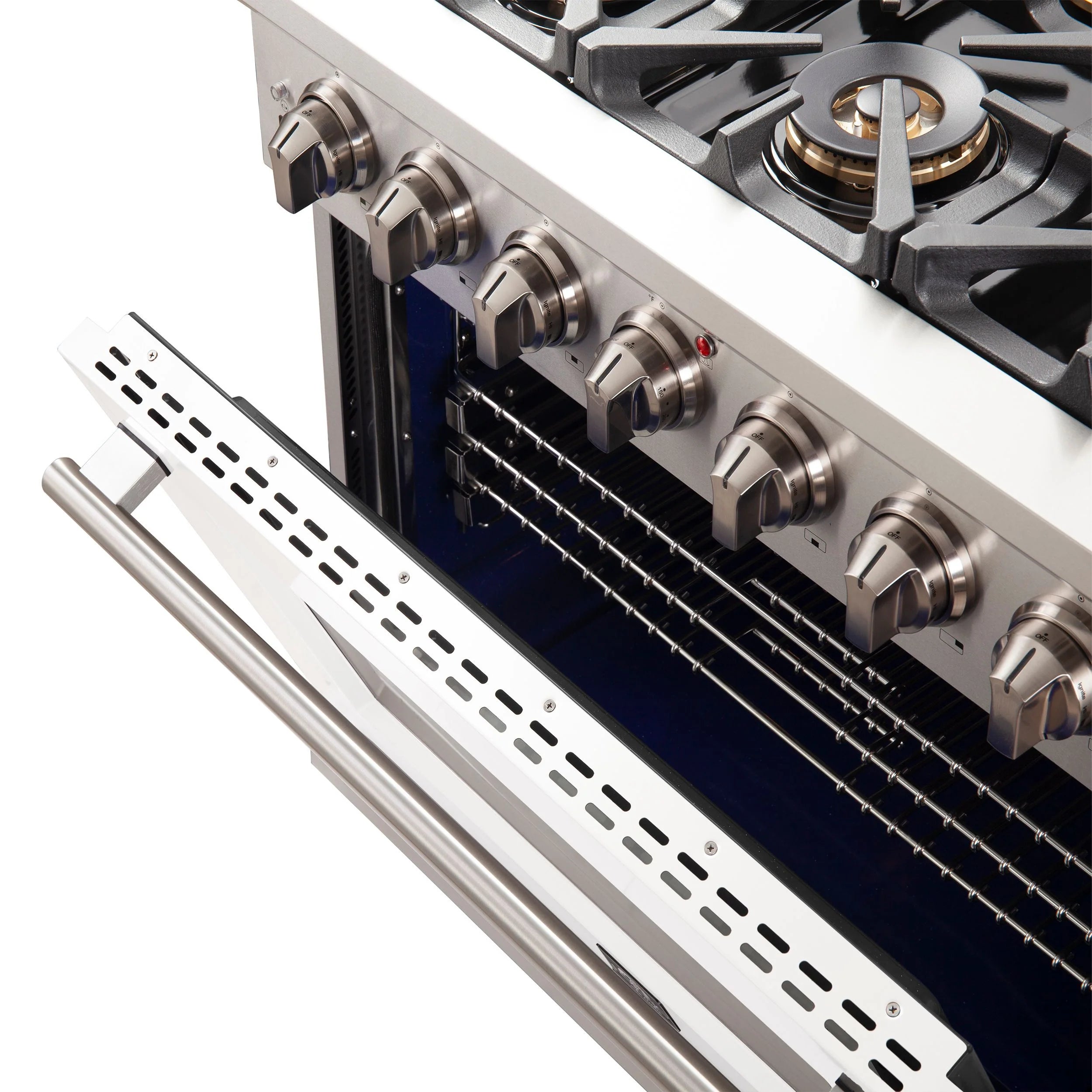 Forno Capriasca 36 In. 6-burner White Gas Range with Brass Burners 5.36 cu. ft. | FFSGS6260-36WHT