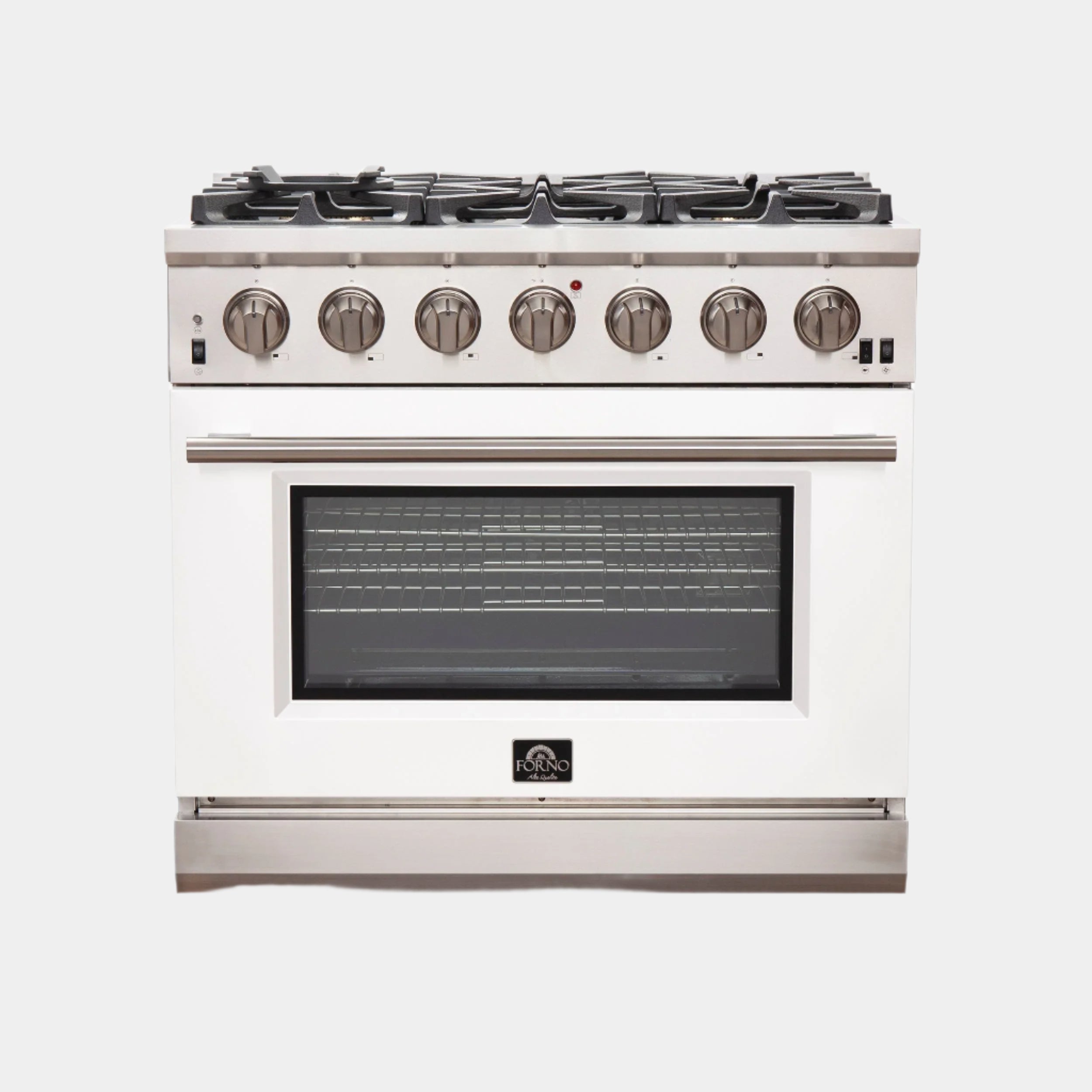 Forno Capriasca 36 In. 6-burner White Gas Range with Brass Burners 5.36 cu. ft. | FFSGS6260-36WHT