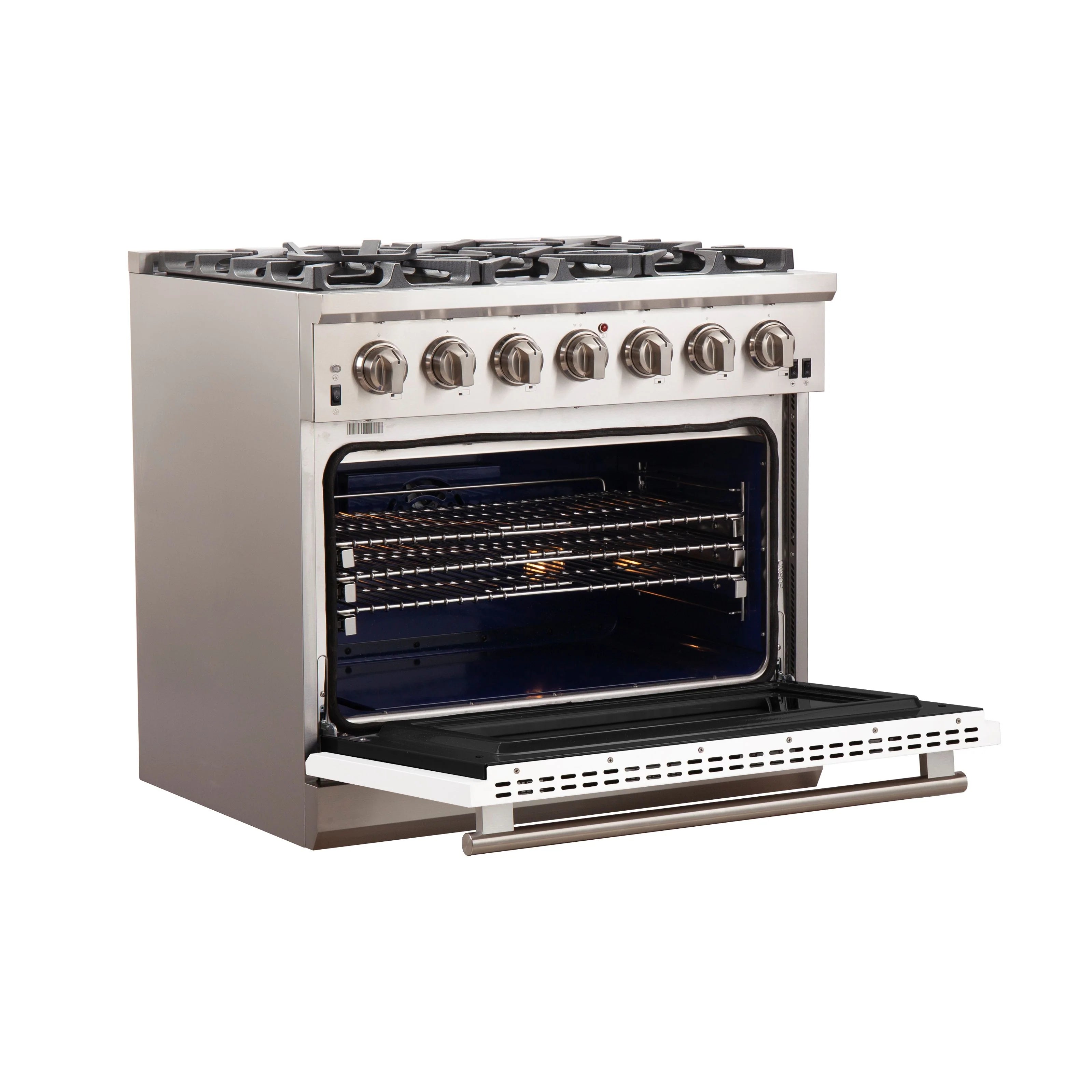 Forno Capriasca 36 In. 6-burner White Gas Range with Brass Burners 5.36 cu. ft. | FFSGS6260-36WHT