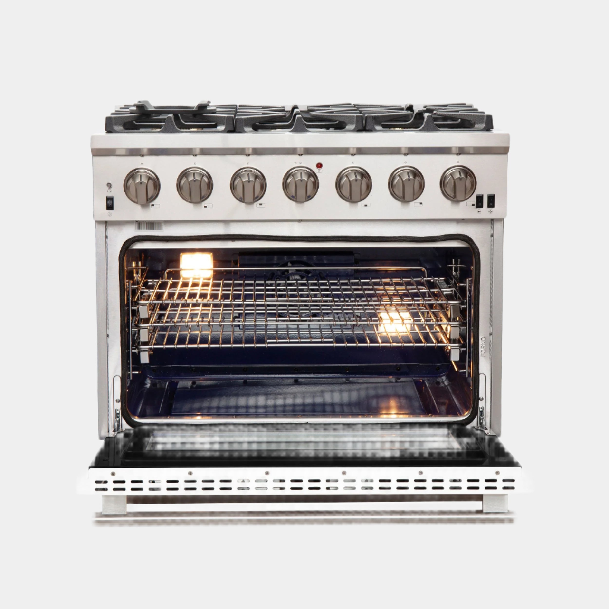 Forno Capriasca 36 In. 6-burner White Gas Range with Brass Burners 5.36 cu. ft. | FFSGS6260-36WHT
