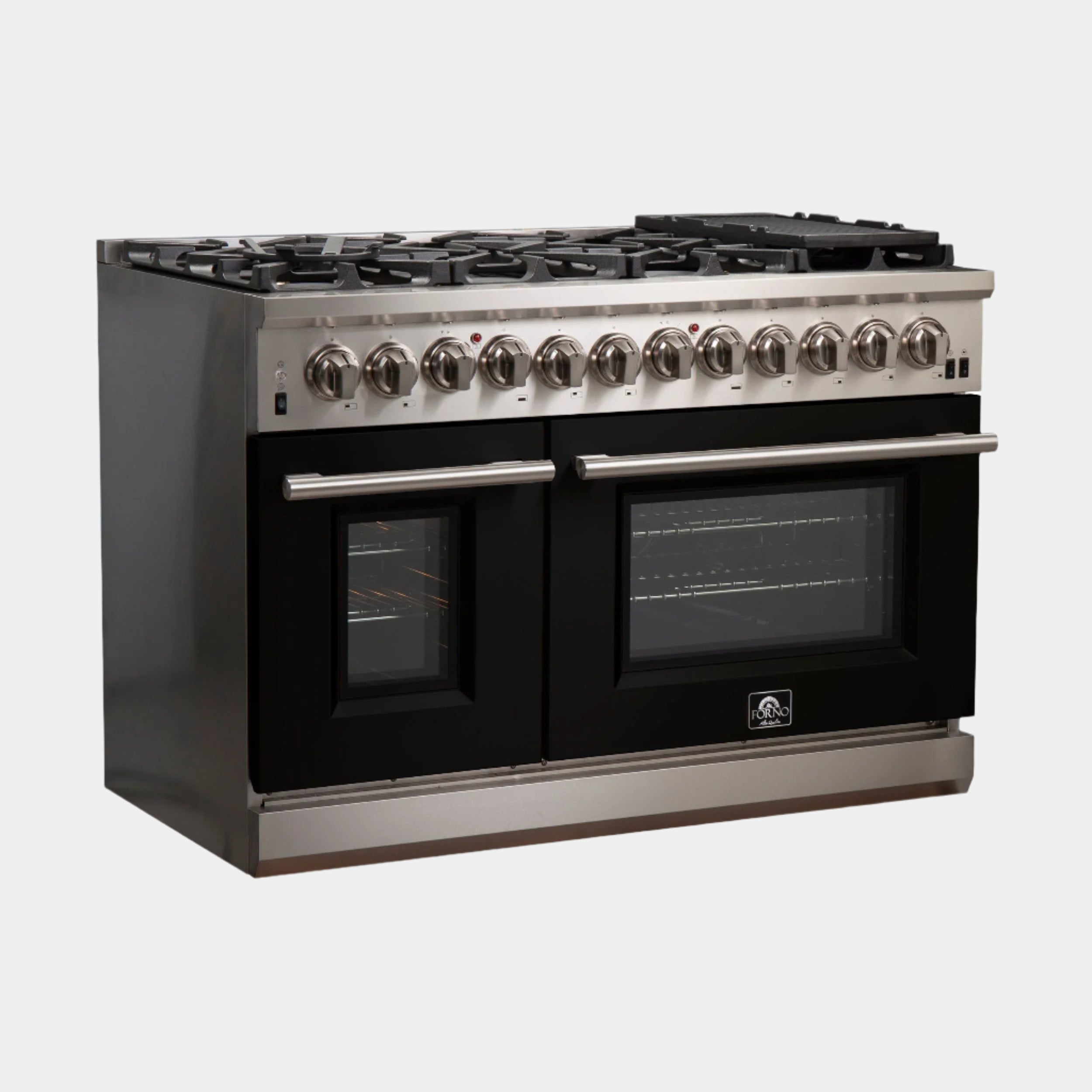 Forno Capriasca 48 in. 8-burner Black Dual Fuel Range with Brass Burners 6.58 cu. ft. | FFSGS6187-48BLK