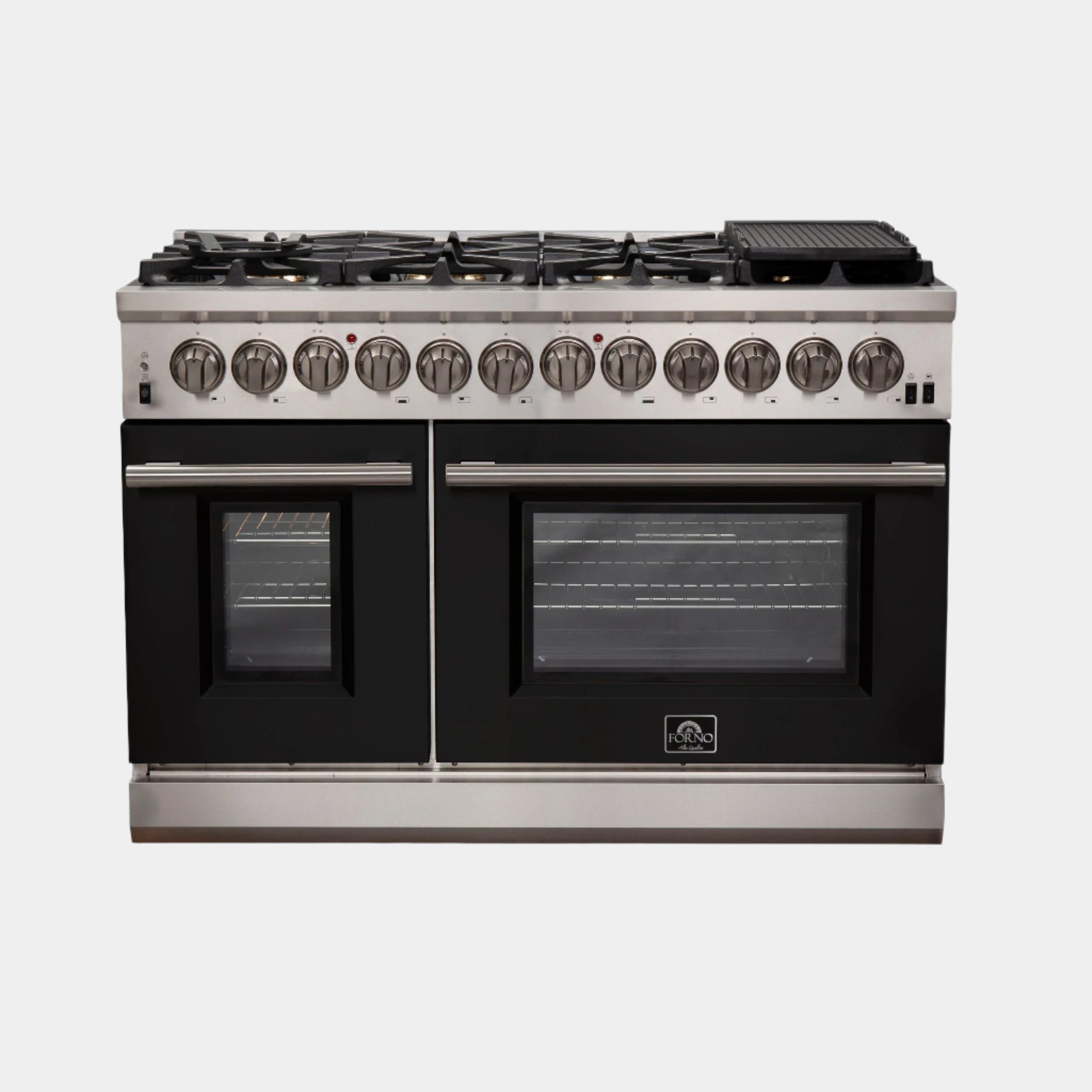 Forno Capriasca 48 in. 8-burner Black Dual Fuel Range with Brass Burners 6.58 cu. ft. | FFSGS6187-48BLK