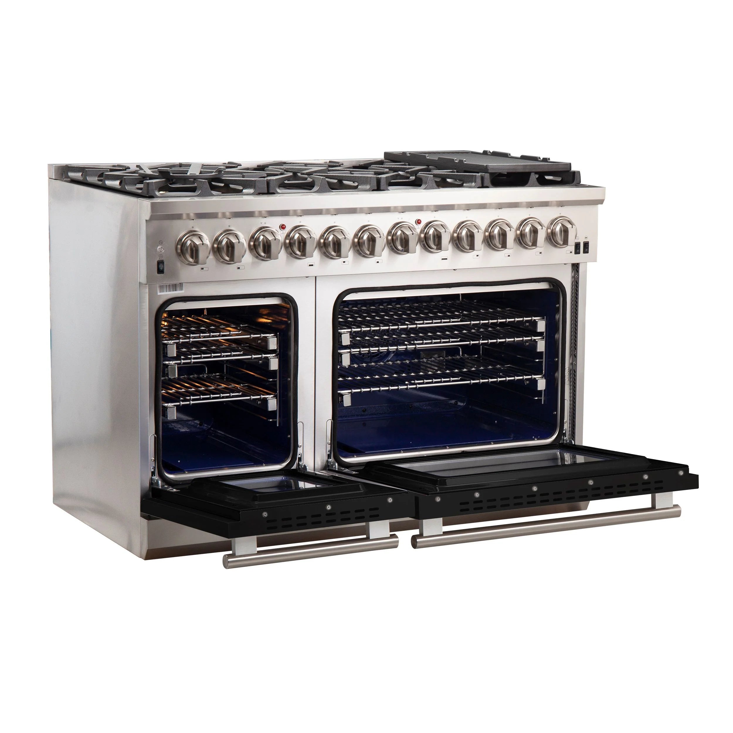 Forno Capriasca 48 in. 8-burner Black Dual Fuel Range with Brass Burners 6.58 cu. ft. | FFSGS6187-48BLK