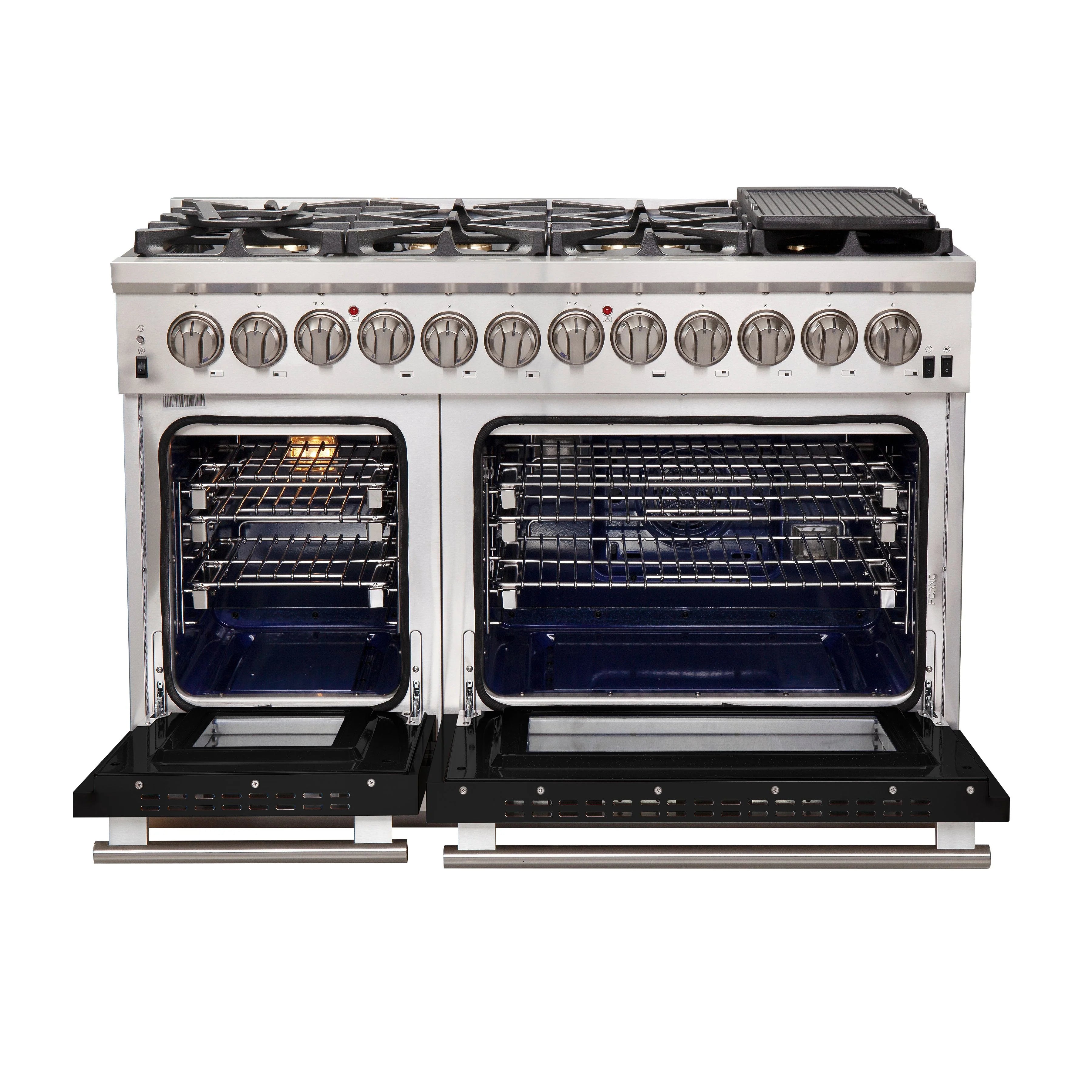 Forno Capriasca 48 in. 8-burner Black Dual Fuel Range with Brass Burners 6.58 cu. ft. | FFSGS6187-48BLK