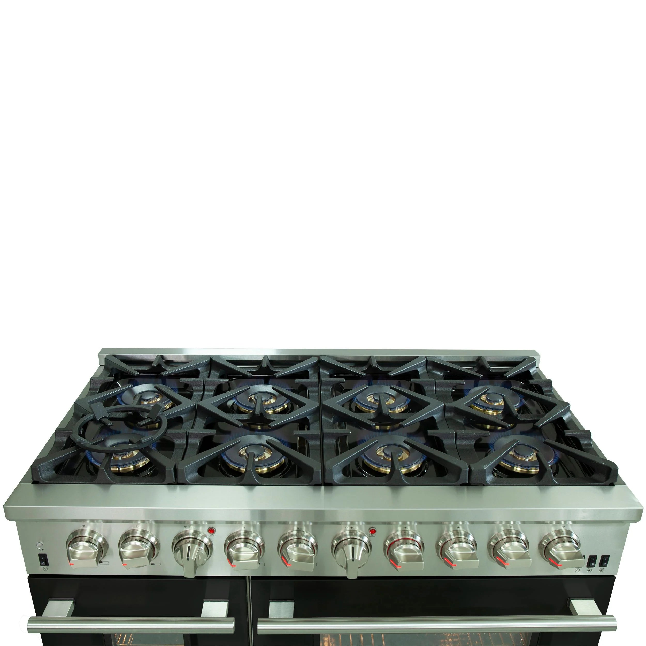 Forno Capriasca 48 in. 8-burner Black Dual Fuel Range with Brass Burners 6.58 cu. ft. | FFSGS6187-48BLK