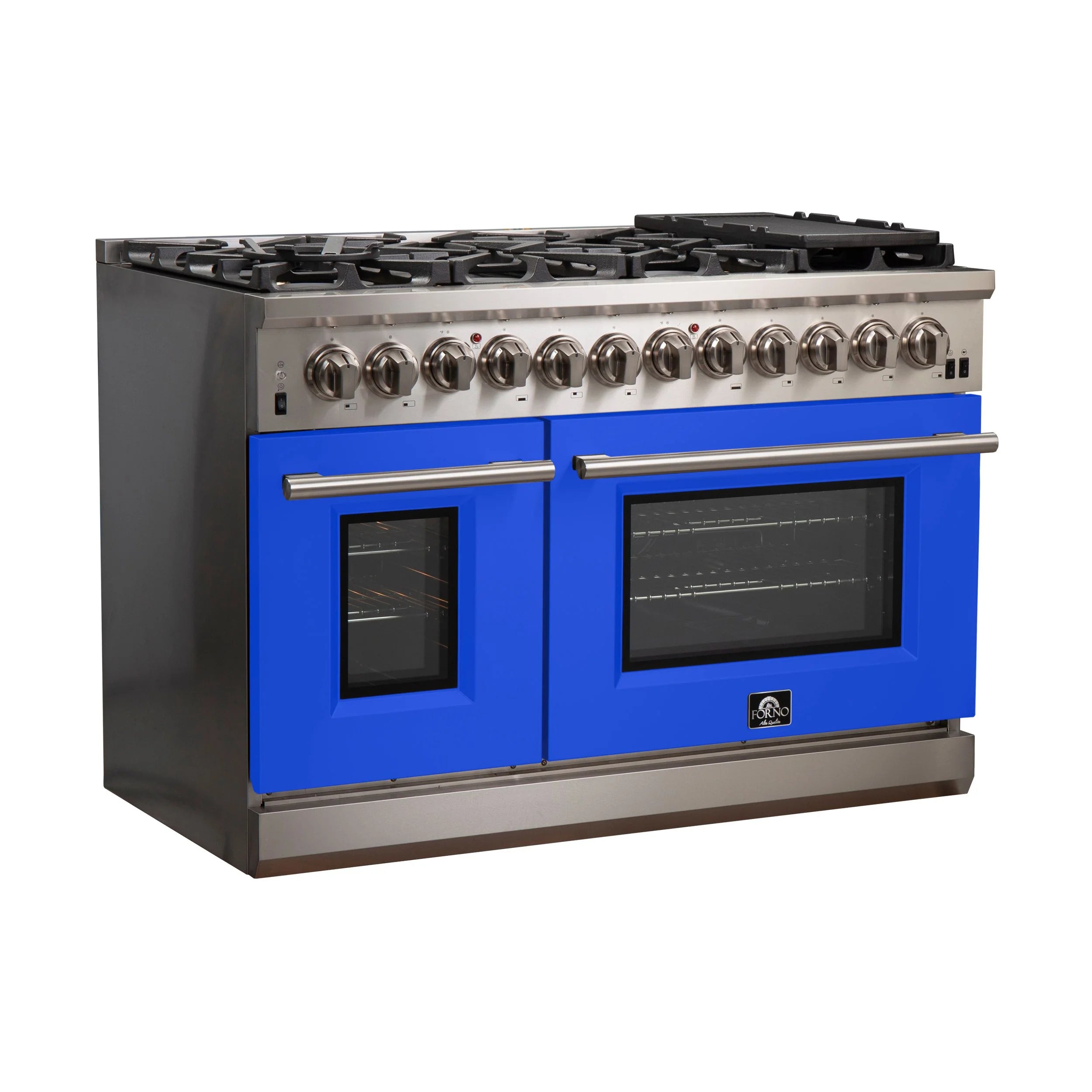 Forno Capriasca 48 in. 8-burner Blue Dual Fuel Range with Brass Burners 6.58 cu. ft. | FFSGS6187-48BLU