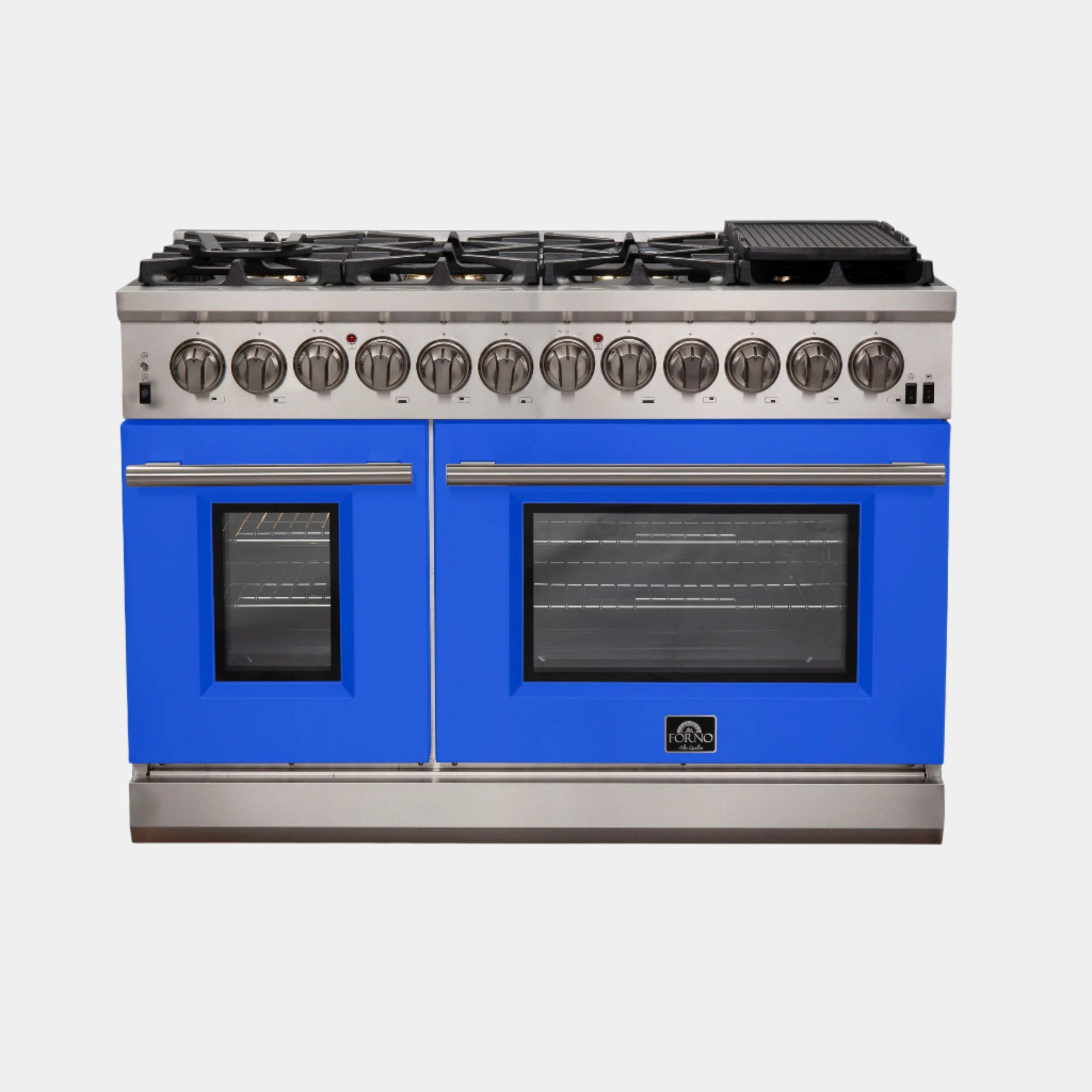 Forno Capriasca 48 in. 8-burner Blue Dual Fuel Range with Brass Burners 6.58 cu. ft. | FFSGS6187-48BLU