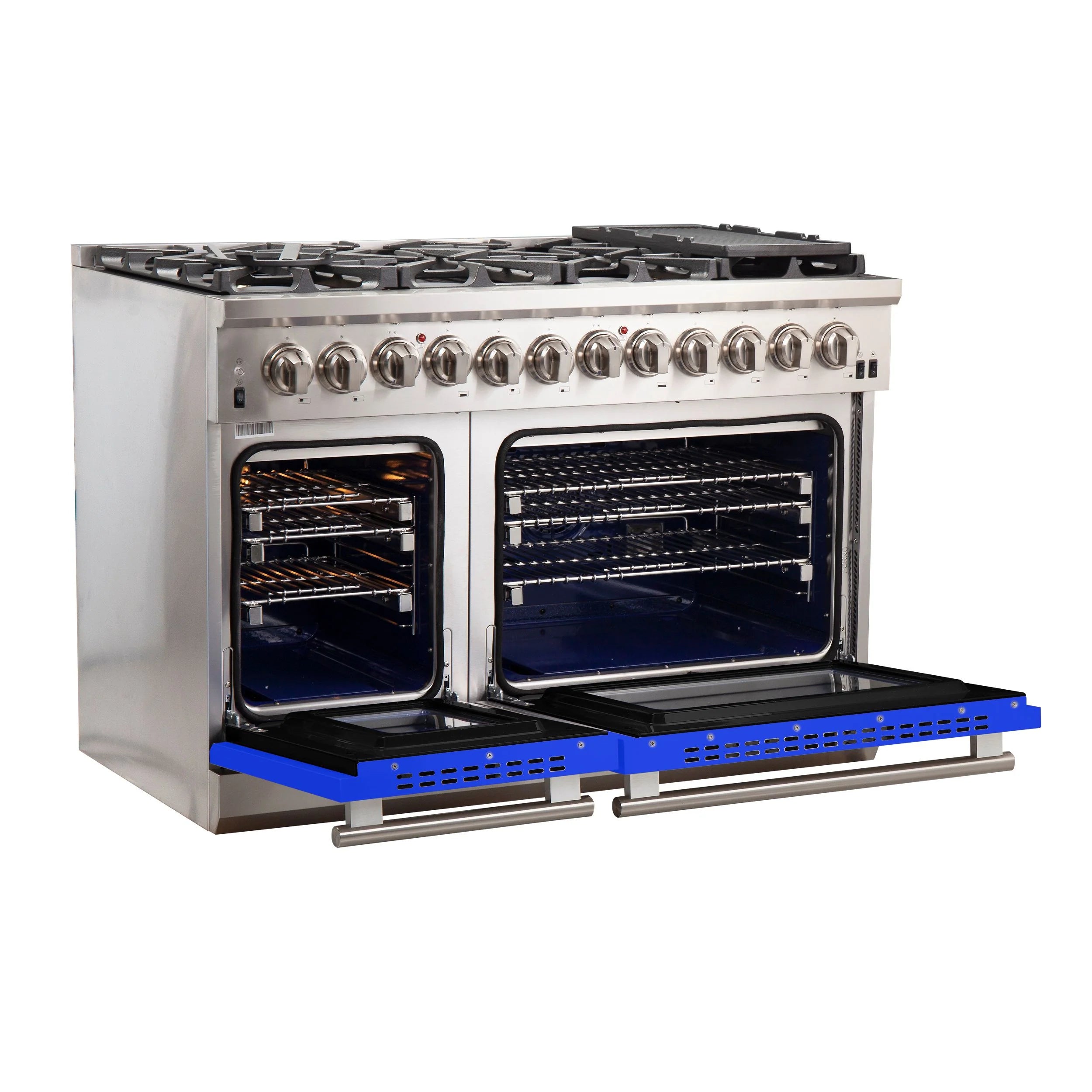Forno Capriasca 48 in. 8-burner Blue Dual Fuel Range with Brass Burners 6.58 cu. ft. | FFSGS6187-48BLU