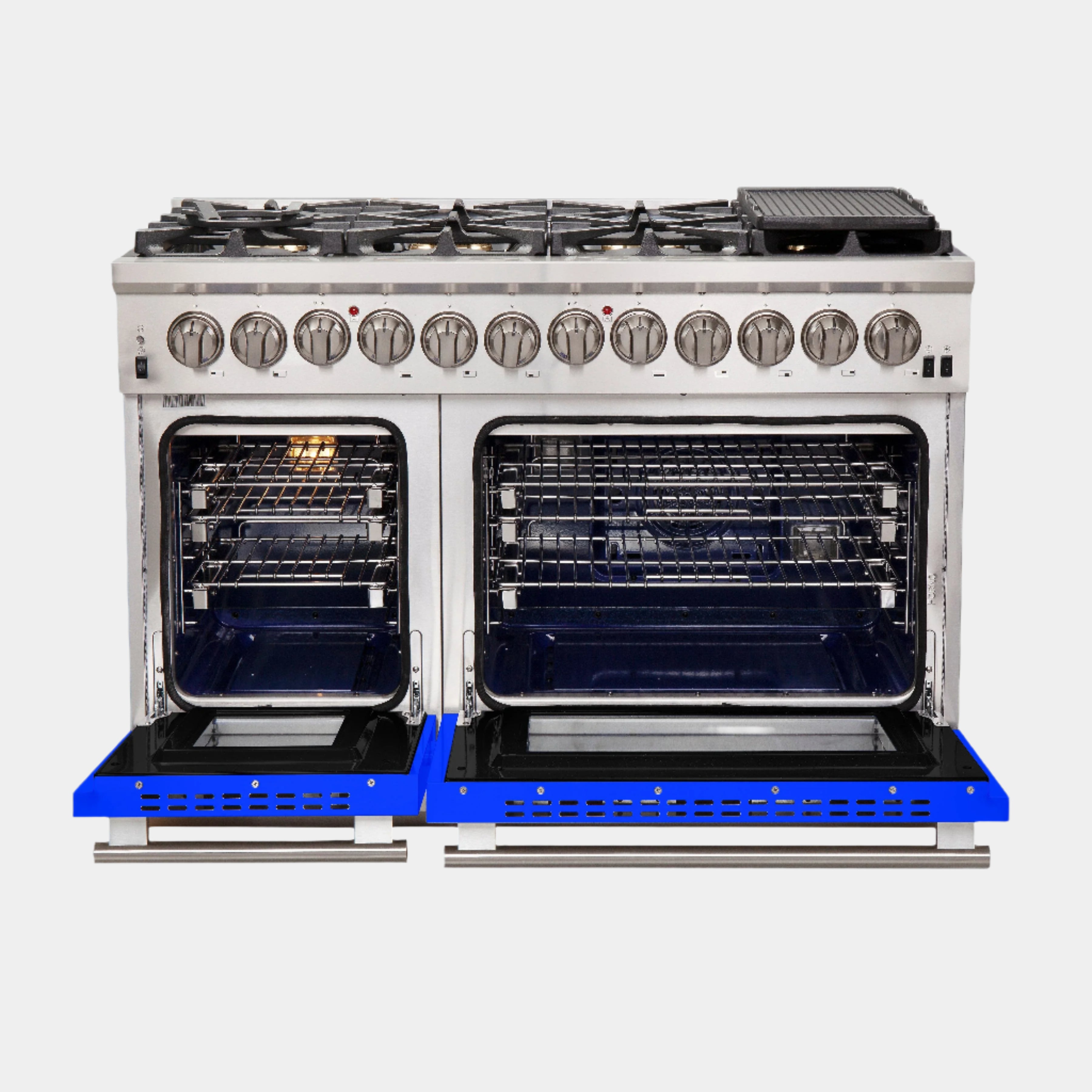 Forno Capriasca 48 in. 8-burner Blue Dual Fuel Range with Brass Burners 6.58 cu. ft. | FFSGS6187-48BLU
