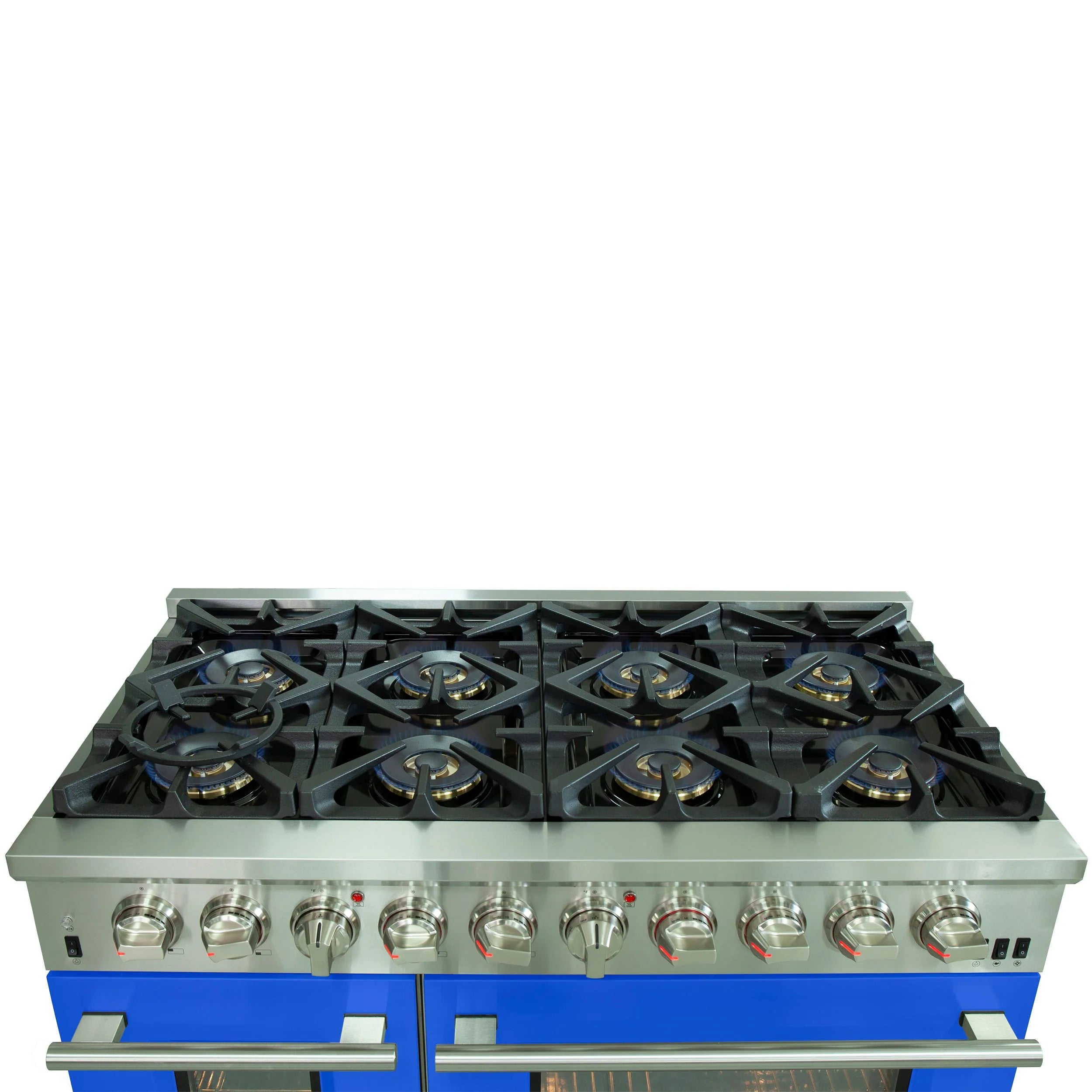 Forno Capriasca 48 in. 8-burner Blue Dual Fuel Range with Brass Burners 6.58 cu. ft. | FFSGS6187-48BLU