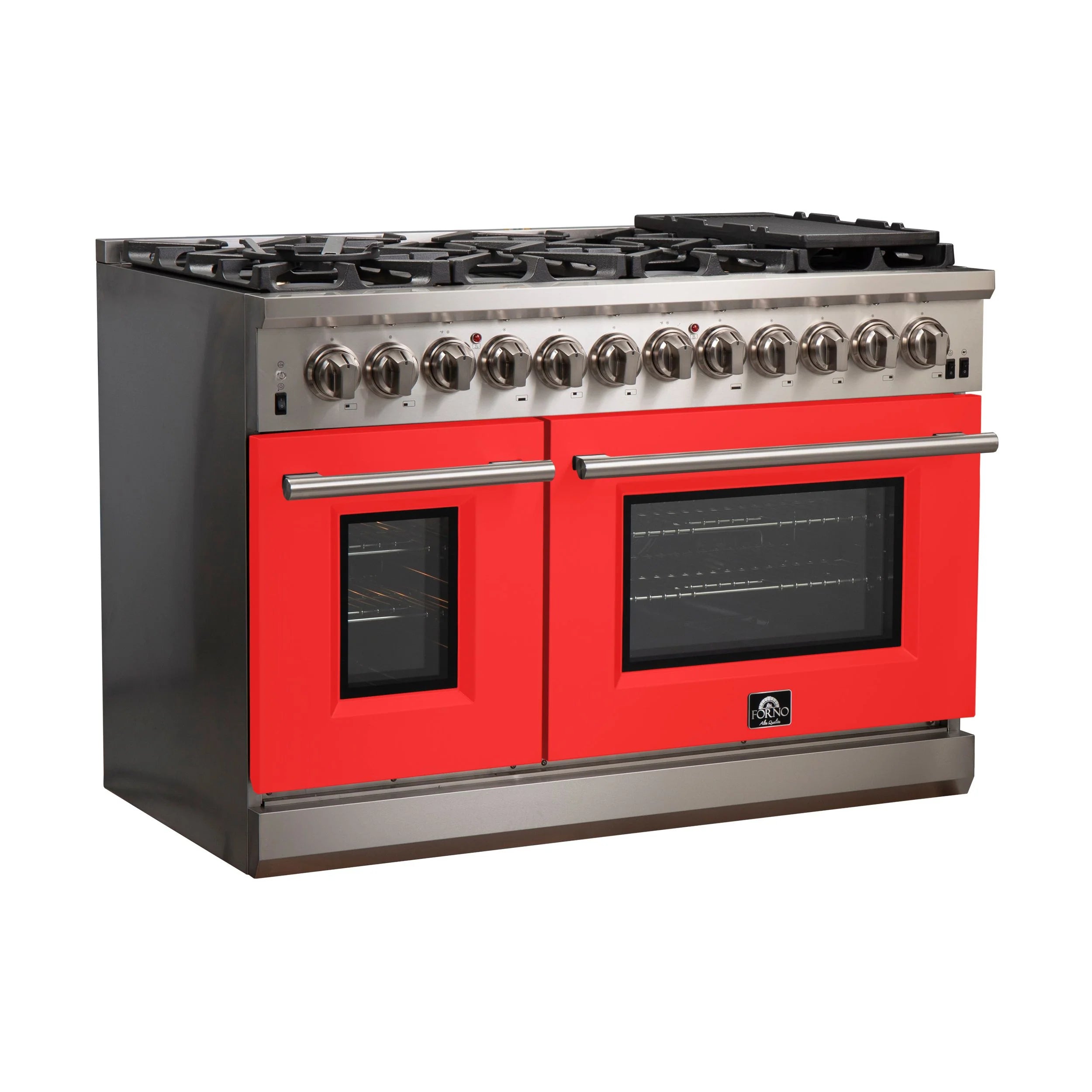 Forno Capriasca 48 in. 8-burner Red Dual Fuel Range with Brass Burners 6.58 cu. ft. | FFSGS6187-48RED