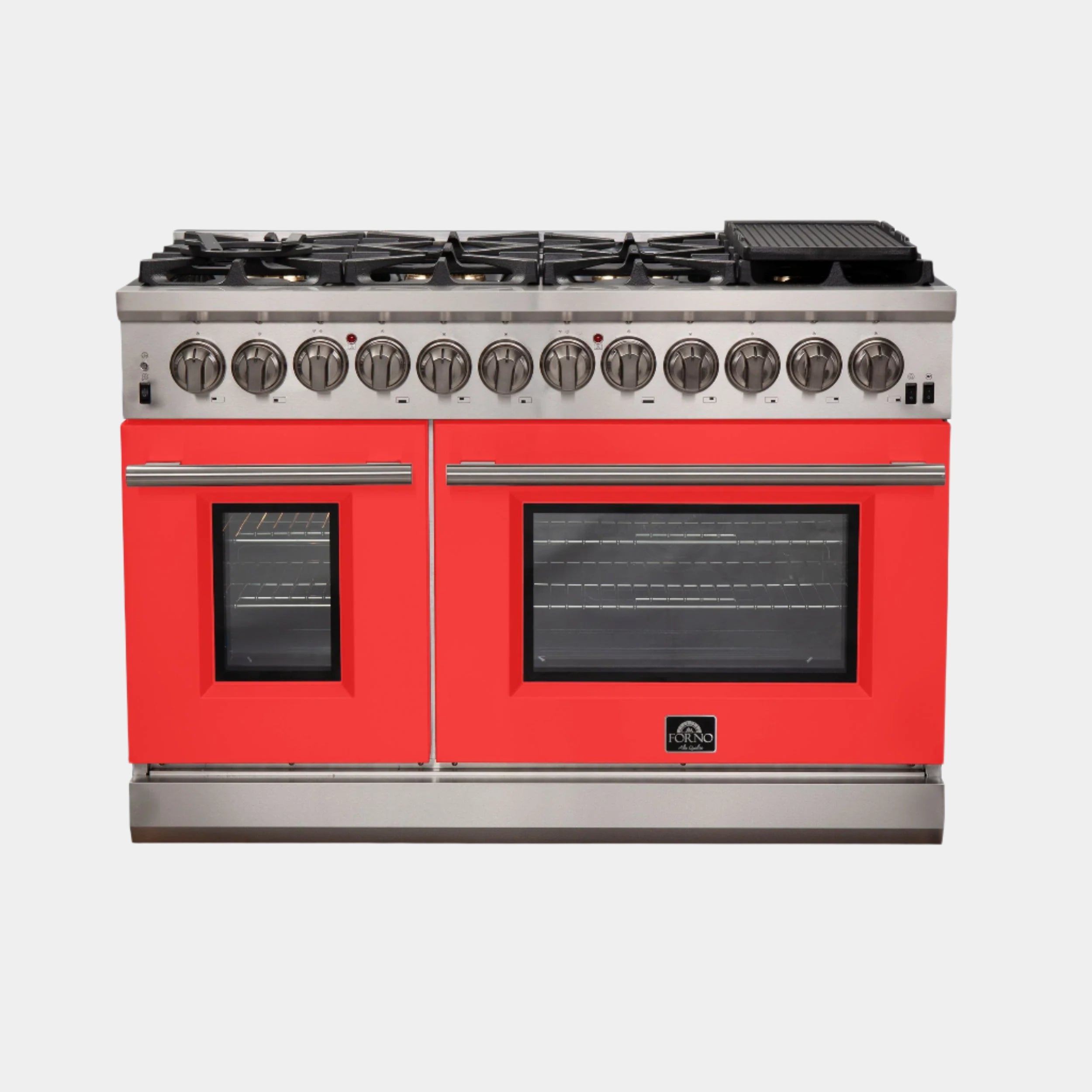Forno Capriasca 48 in. 8-burner Red Dual Fuel Range with Brass Burners 6.58 cu. ft. | FFSGS6187-48RED