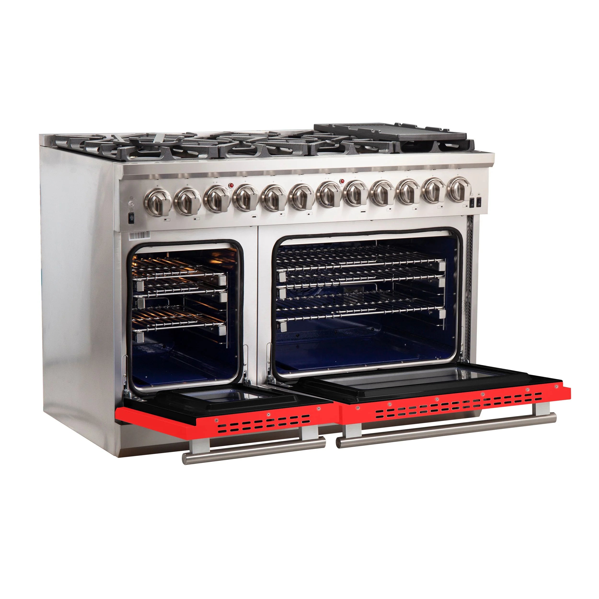 Forno Capriasca 48 in. 8-burner Red Dual Fuel Range with Brass Burners 6.58 cu. ft. | FFSGS6187-48RED