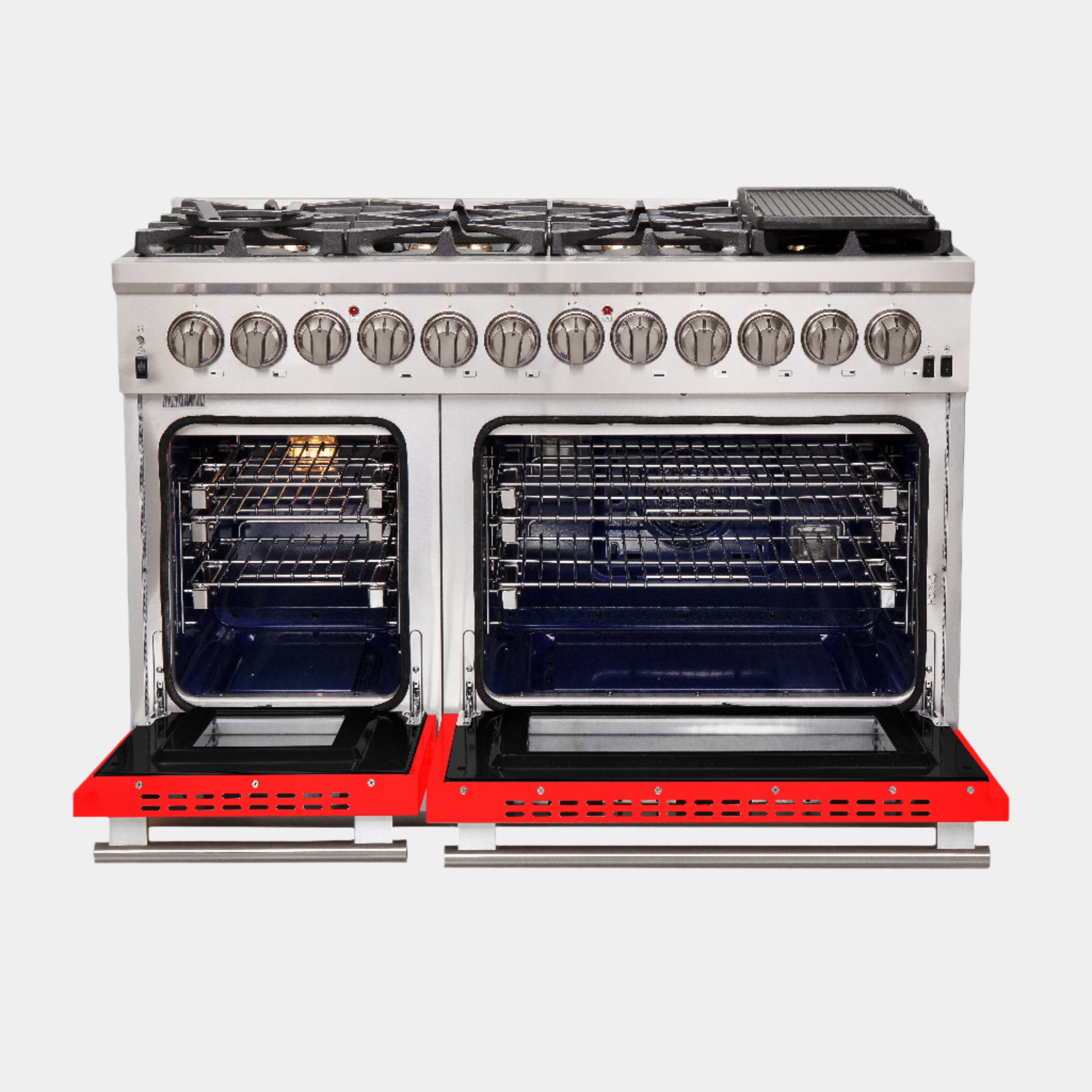 Forno Capriasca 48 in. 8-burner Red Dual Fuel Range with Brass Burners 6.58 cu. ft. | FFSGS6187-48RED