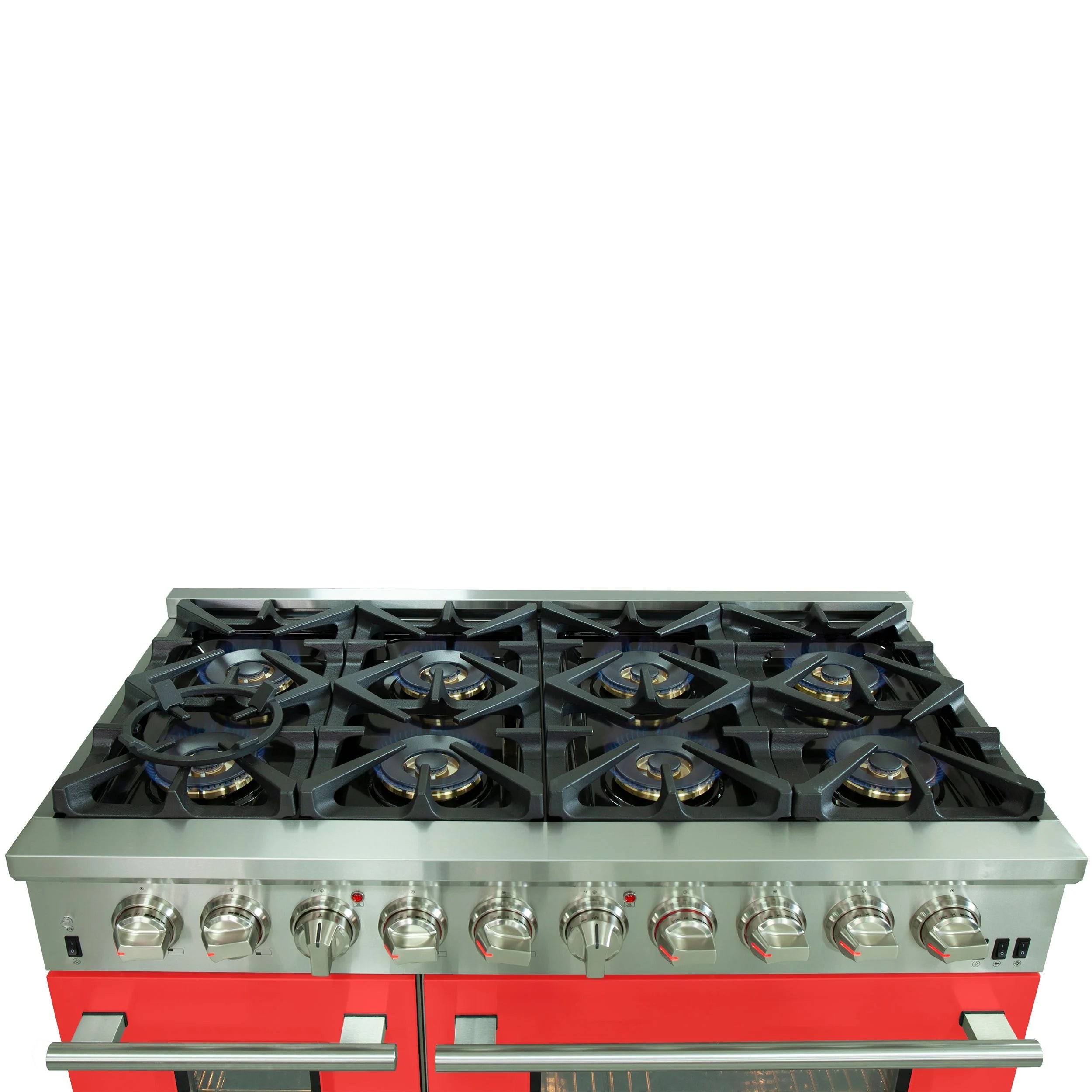 Forno Capriasca 48 in. 8-burner Red Dual Fuel Range with Brass Burners 6.58 cu. ft. | FFSGS6187-48RED