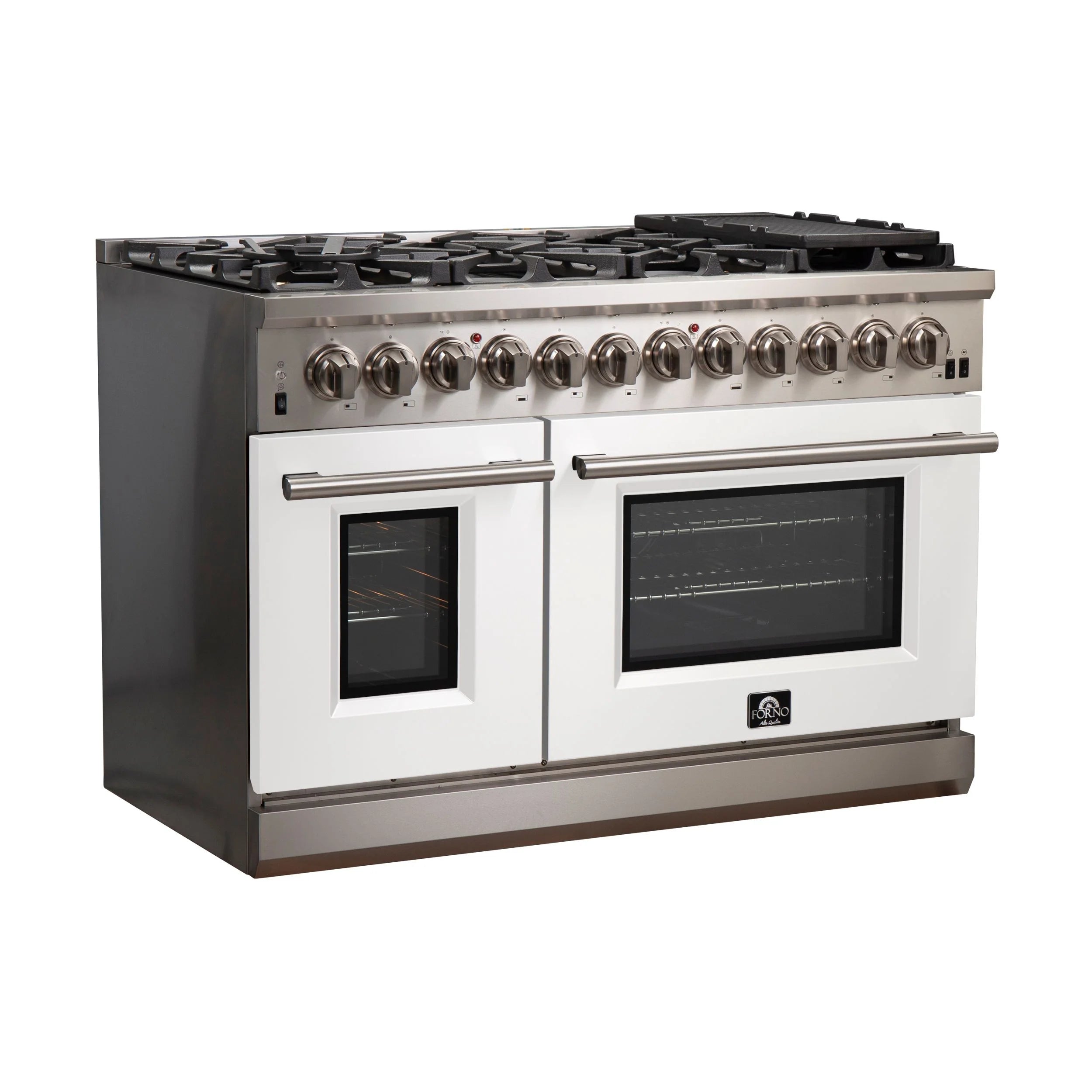 Forno Capriasca 48 in. 8-burner White Dual Fuel Range with Brass Burners 6.58 cu. ft. | FFSGS6187-48WHT
