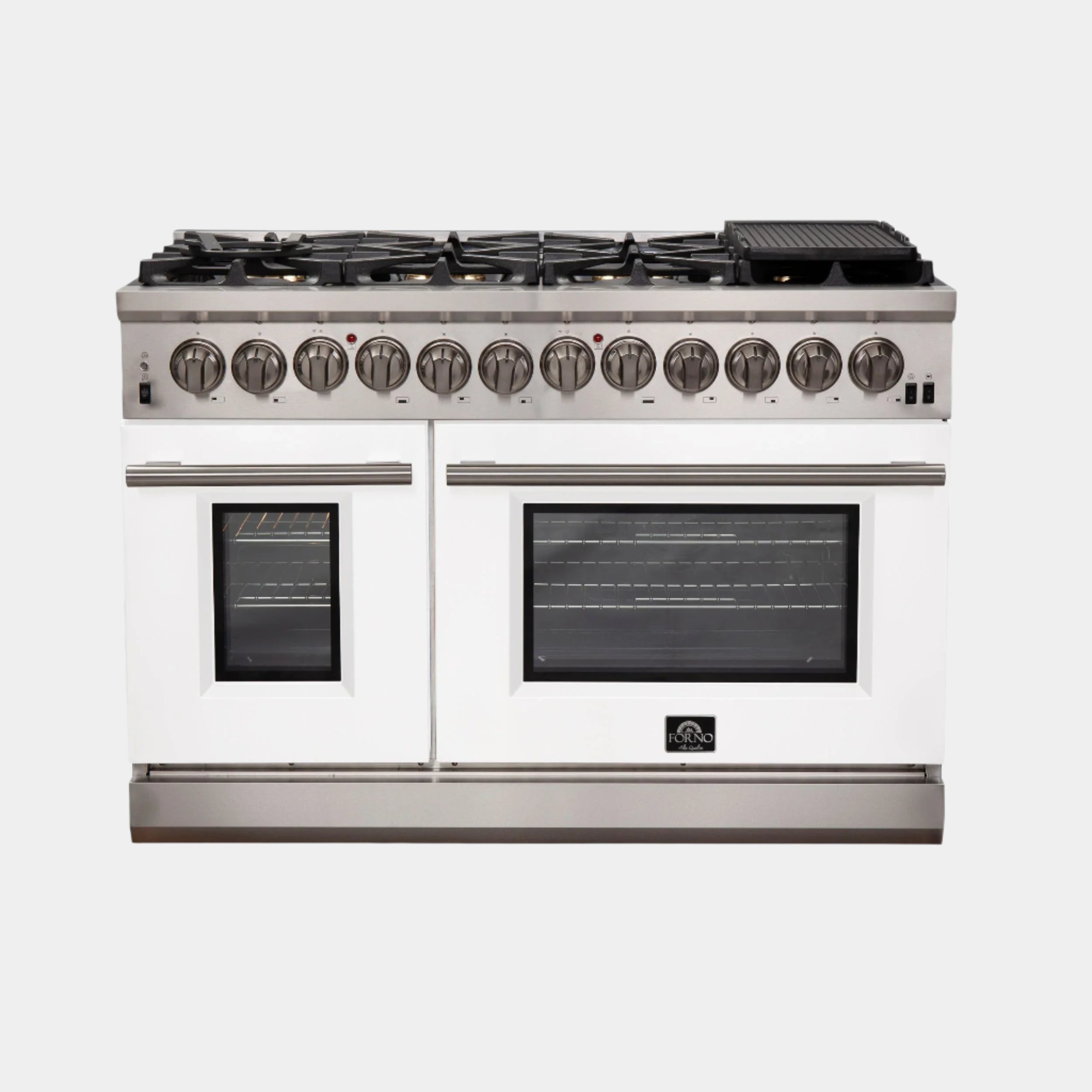 Forno Capriasca 48 in. 8-burner White Dual Fuel Range with Brass Burners 6.58 cu. ft. | FFSGS6187-48WHT