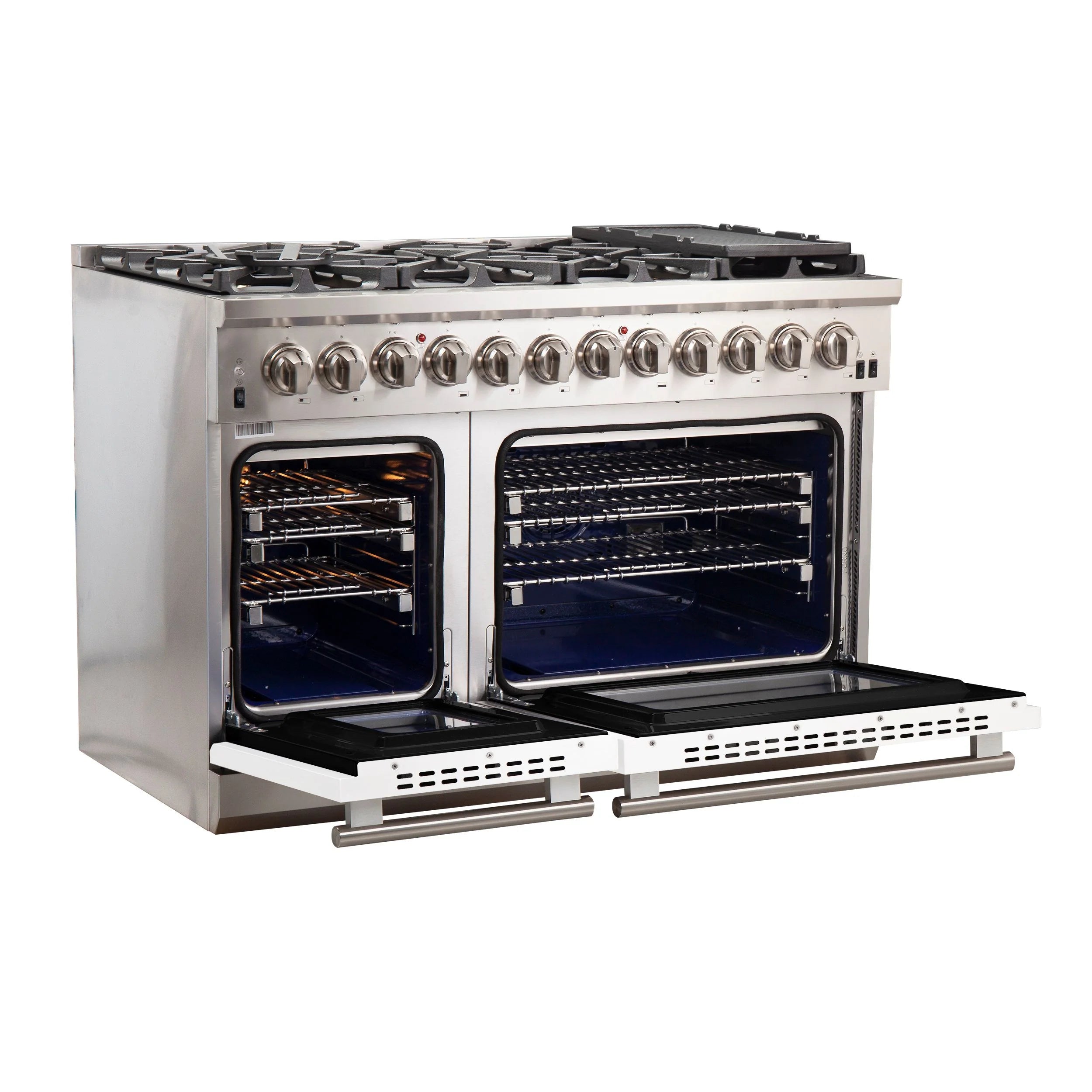 Forno Capriasca 48 in. 8-burner White Dual Fuel Range with Brass Burners 6.58 cu. ft. | FFSGS6187-48WHT